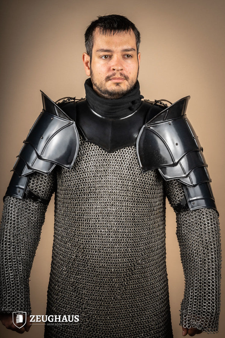 Pauldrons with Bladebreakers Champion Burnished - Premium Shoulder Armor for Cosplay, LARP & Medieval Reenactment | Perfect for Renaissance Fairs & Fantasy Costumes