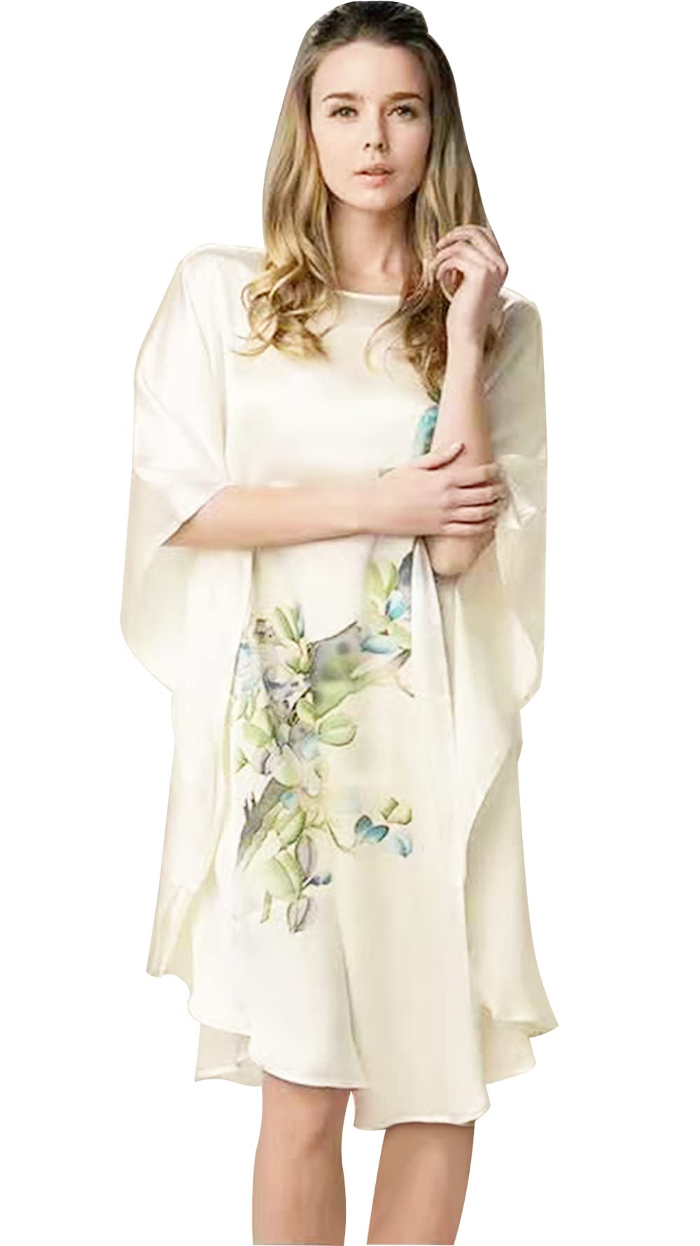 Luxury 100% Silk Pajamas for Women - Floral Print Silk Kimono Robe with Doll Sleeves - Elegant Loungewear & Bridal Shower Gift for Spa Nights and Relaxation at Home