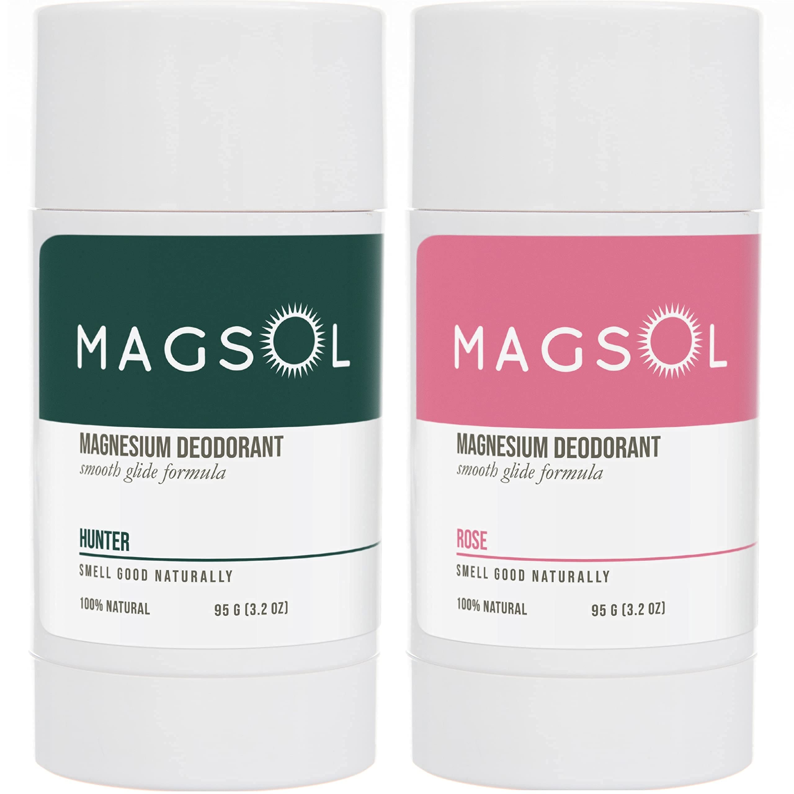 MAGSOL Natural Magnesium Deodorant for Men & Women - Aluminum & Baking Soda Free, Ultra Sensitive Skin Friendly - 2 Pack (Hunter & Rose) | Ideal for Gym, Work & Daily Freshness