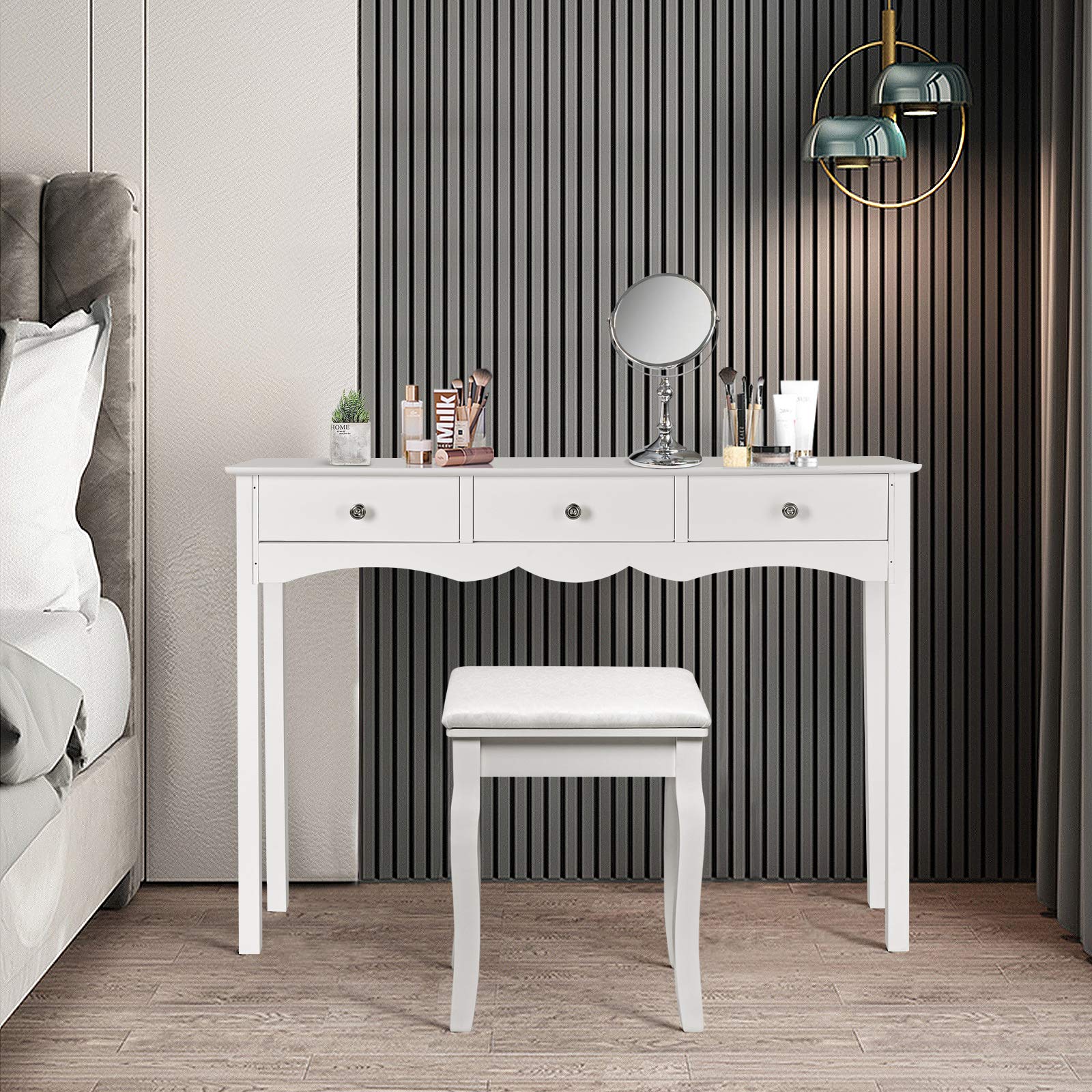 KOTEK White Console Table with 3 Drawers - Wooden Sofa Table with Storage, Entryway Hall Table for Living Room & Bedroom - Perfect for Small Spaces, Home Decor, and Organizing Essentials