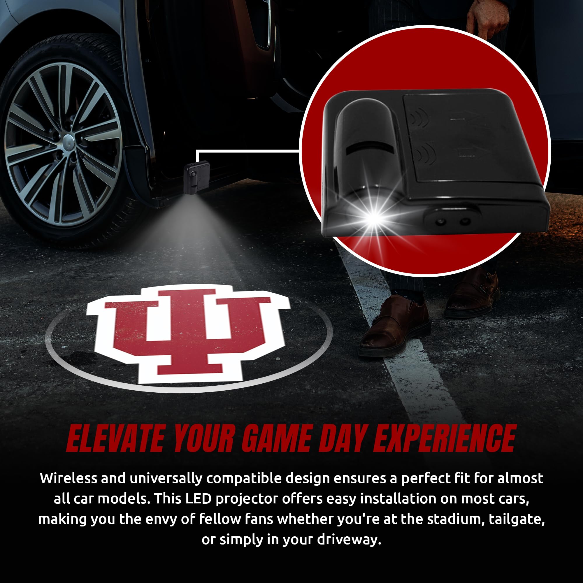 Official Indiana Hoosiers LED Car Door Light Projector - Wireless Team Logo Light for Cars - Battery Powered Universal Fit Auto Accessory - Perfect for Game Day Tailgating and Showing School Spirit