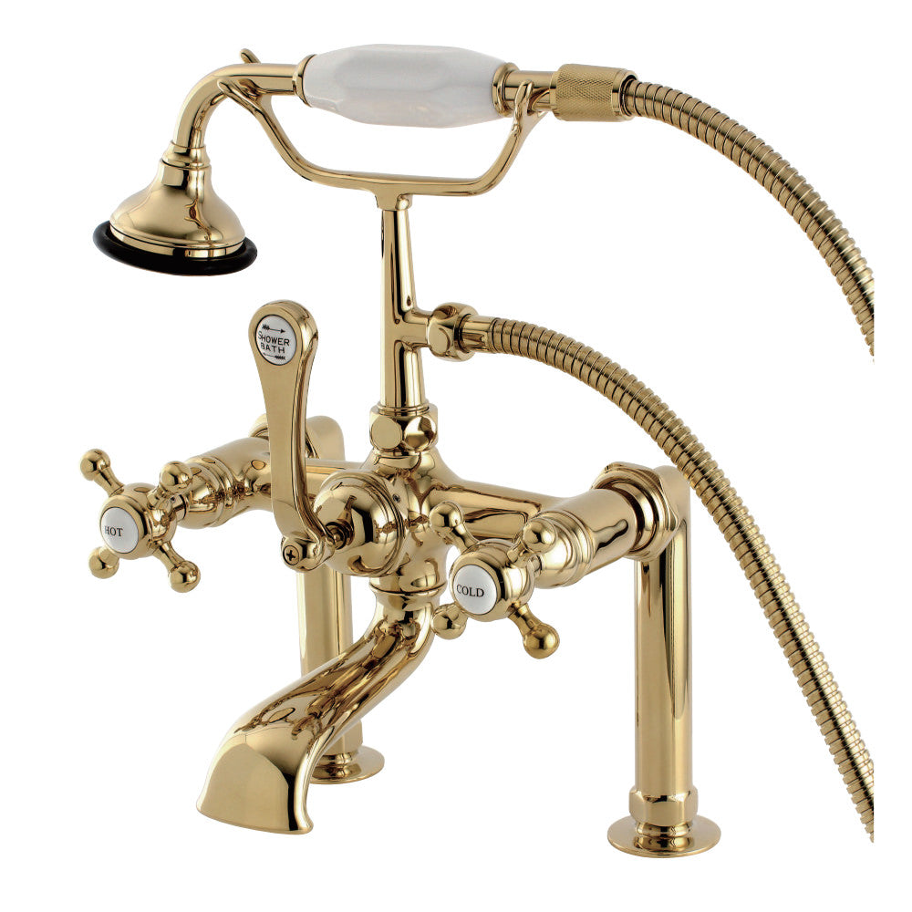 Vintage Deck Mount Clawfoot Tub Faucet - Antique Brass Bathroom Sink Faucet with Cross Handles for Classic & Modern Bathrooms | Perfect for Bathroom Renovation, Farmhouse Style Homes & Luxury Spa Retreats