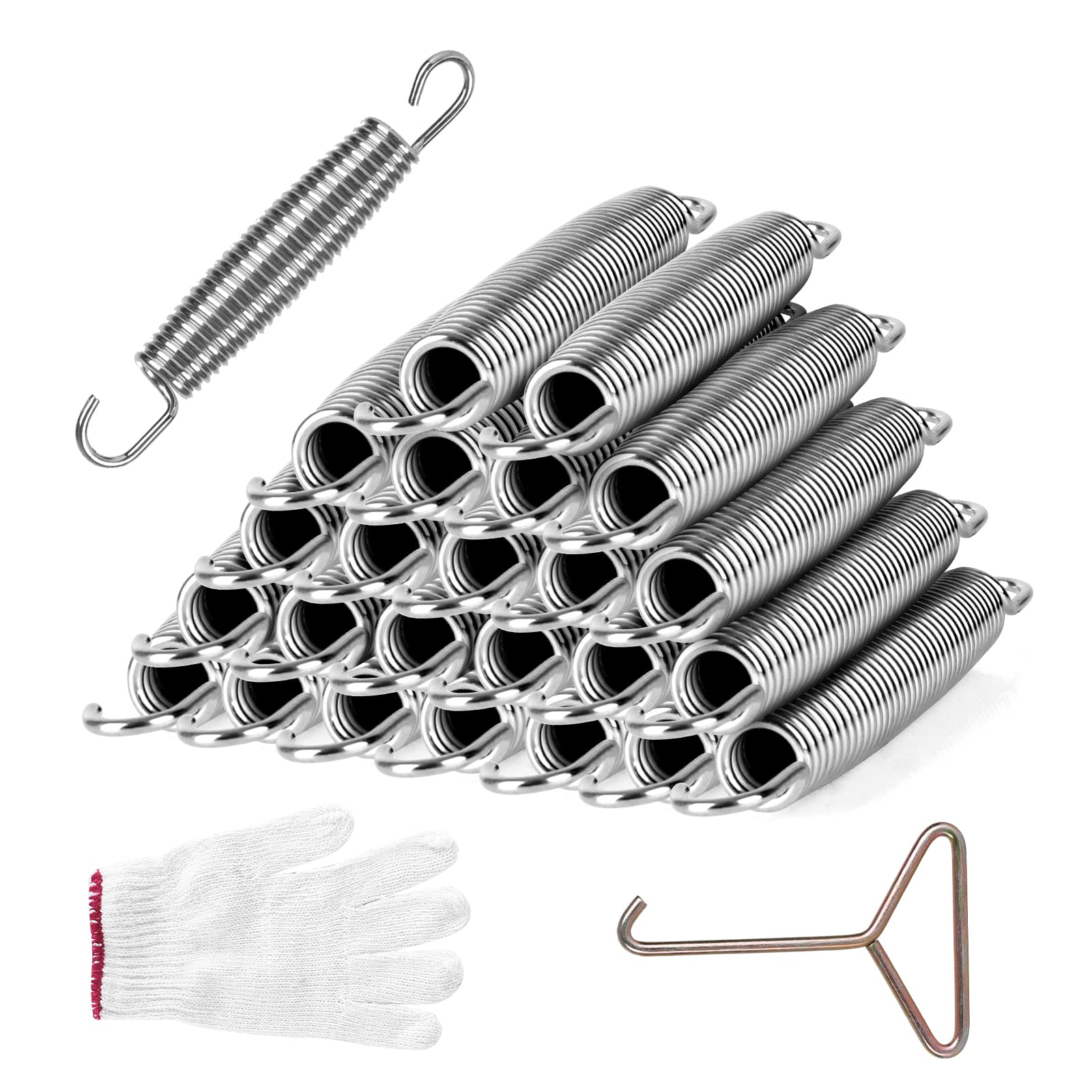 Heavy Duty Stainless Steel Trampoline Replacement Springs - Weather-Resistant Universal Fit with Included Tool & Gloves | Perfect for Backyard Trampoline Repair, Gym Equipment Maintenance, and Outdoor Playground Safety Upgrades