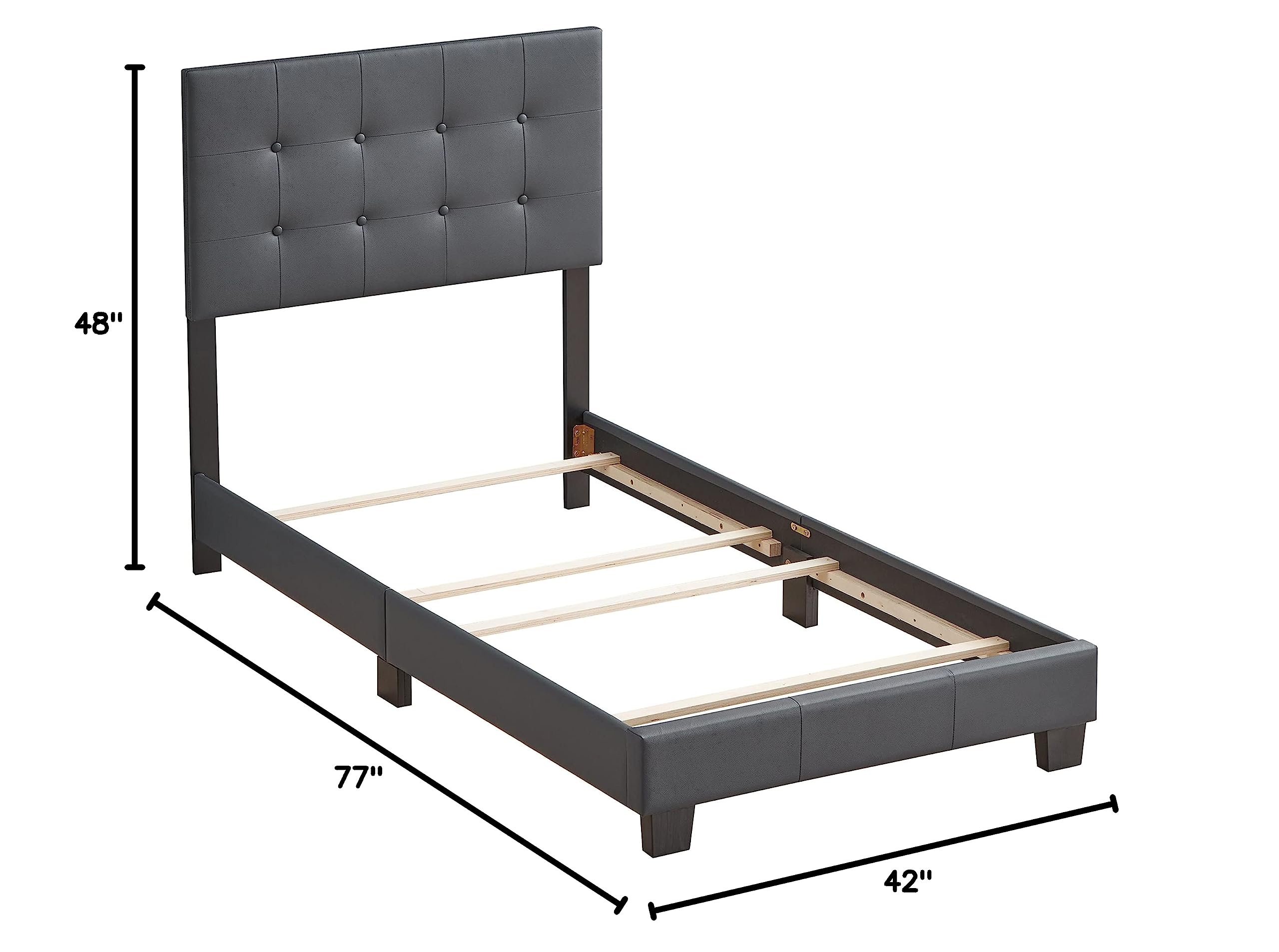 Glory Furniture Caldwell Faux Leather Panel Twin Bed Frame - Gray Upholstered Headboard for Small Space & Guest Room