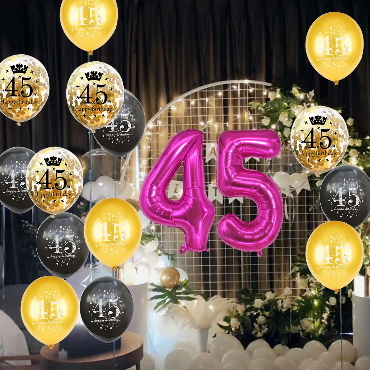 45 Inch Giant Pink Mylar Foil Number Balloons - Large Jumbo 45th Birthday Party Decorations for Women, Anniversary, Graduation & Special Celebrations