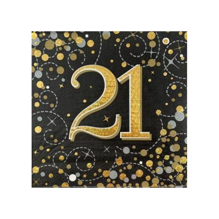 Sparkling Fizz Birthday Napkins - Elegant Gold & Black Party Napkins for Birthday Celebrations, Weddings & Special Events