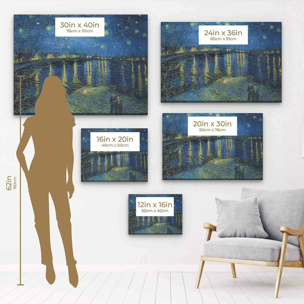 Blue Starry Night Wall Art Canvas Print - Van Gogh Inspired Galaxy Decor for Living Room, Bedroom & Office | Modern Home Decor Gift Idea