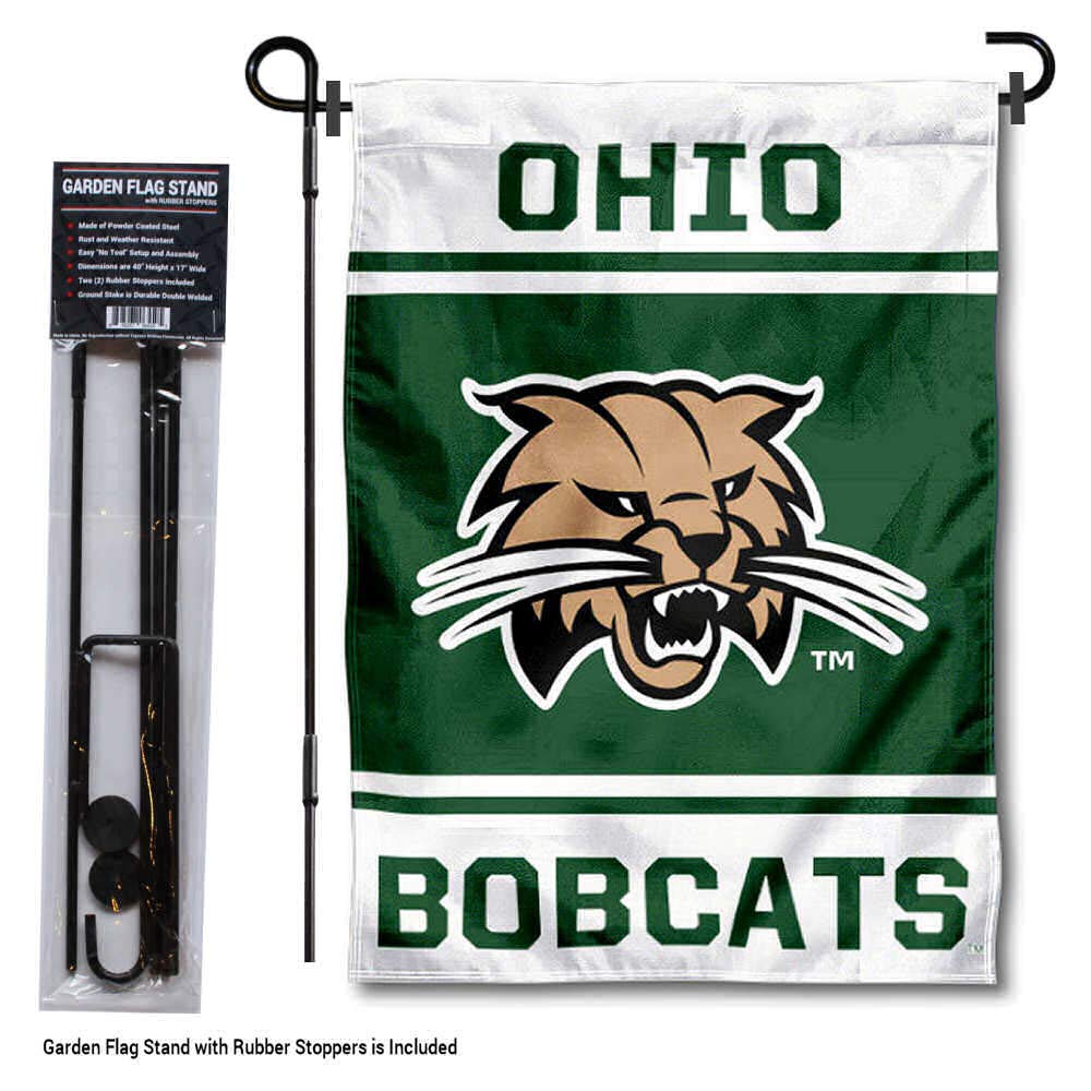 Ohio Bobcats Garden Flag with Stand Holder - College Flags & Banners Co. - Perfect for Game Day, Tailgating, and Campus Decor