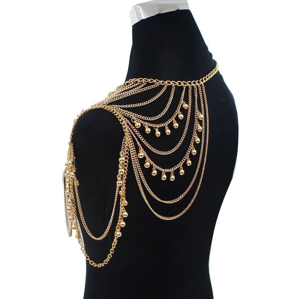 Sexy Gold Beaded Body Chain Jewelry for Women - Layered Shoulder Chains with Tassels | Perfect for Music Festivals, Beach Parties & Boudoir Photography