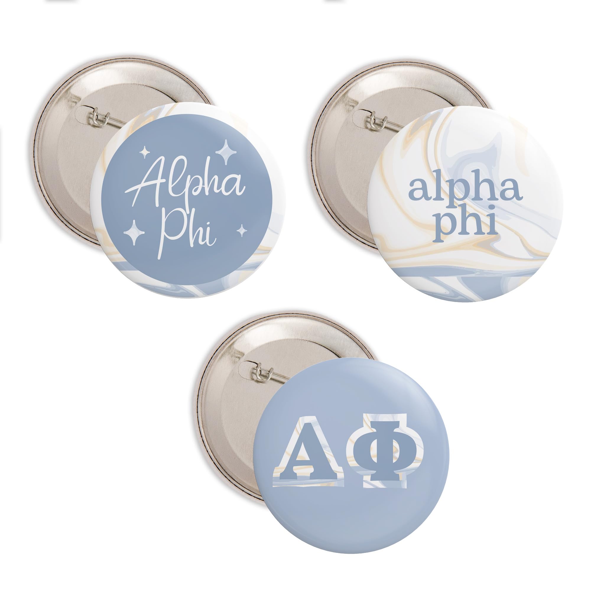 Desert Cactus Alpha Phi Sorority 3-Piece Button Pin Set - 2.25 Inch A Phi Marble Design Badges for Sorority Sisters, College Events & Greek Life Accessories