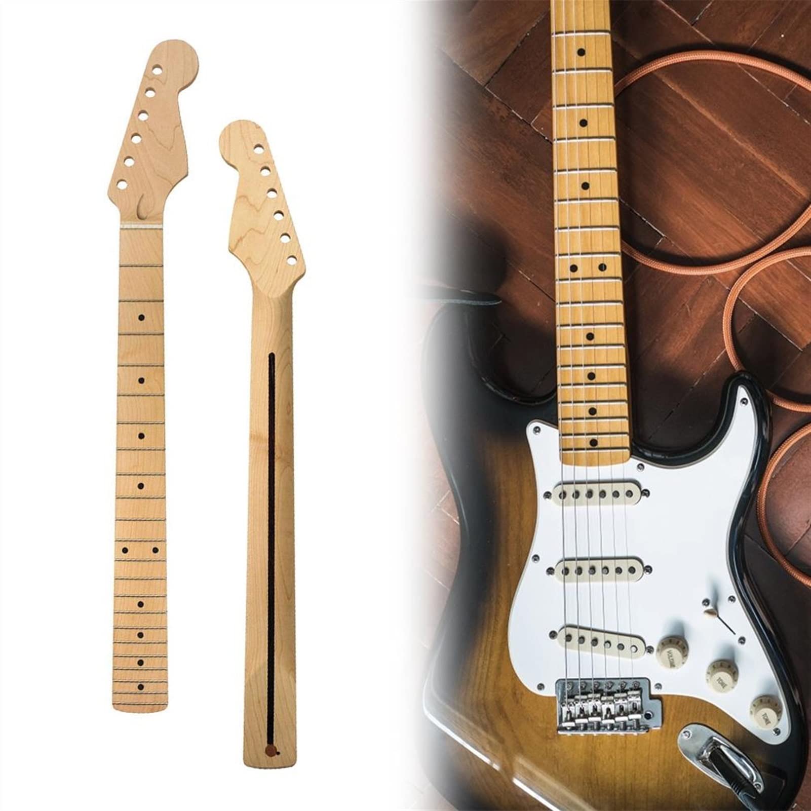Maple Wood 22-Fret Electric Guitar Replacement Neck for ST Style Guitars - Unfinished Fingerboard | Perfect for DIY Guitar Repair & Custom Builds