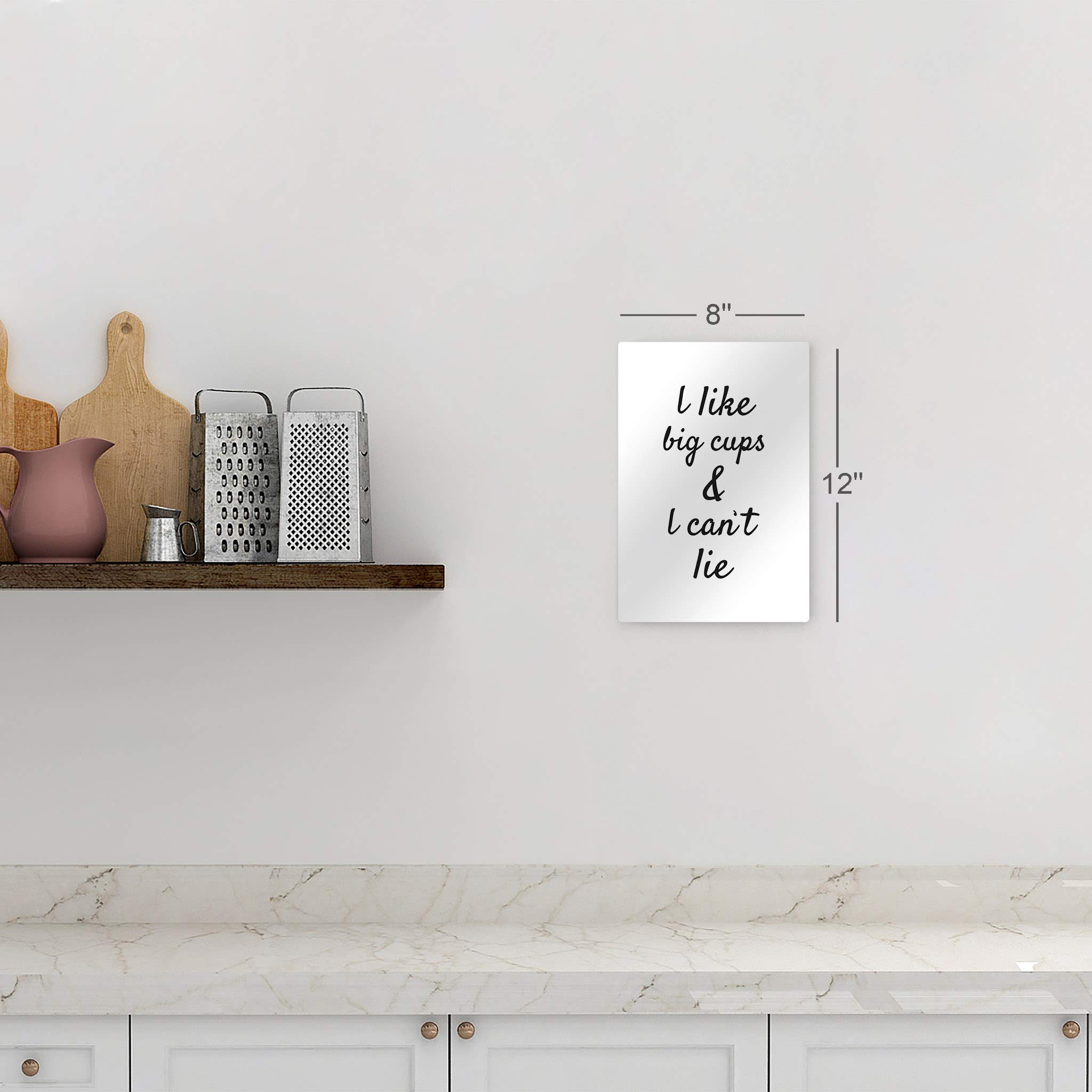 Smile Art Design 'I Like Big Cups & I Can't Lie' Hand Lettering Metal Wall Art - 36x24 Inch Coffee Themed Decor for Kitchen, Farmhouse, Office & Coffee Shop - Perfect Inspirational Gift for Coffee Lovers & Restaurant Dining Room Décor