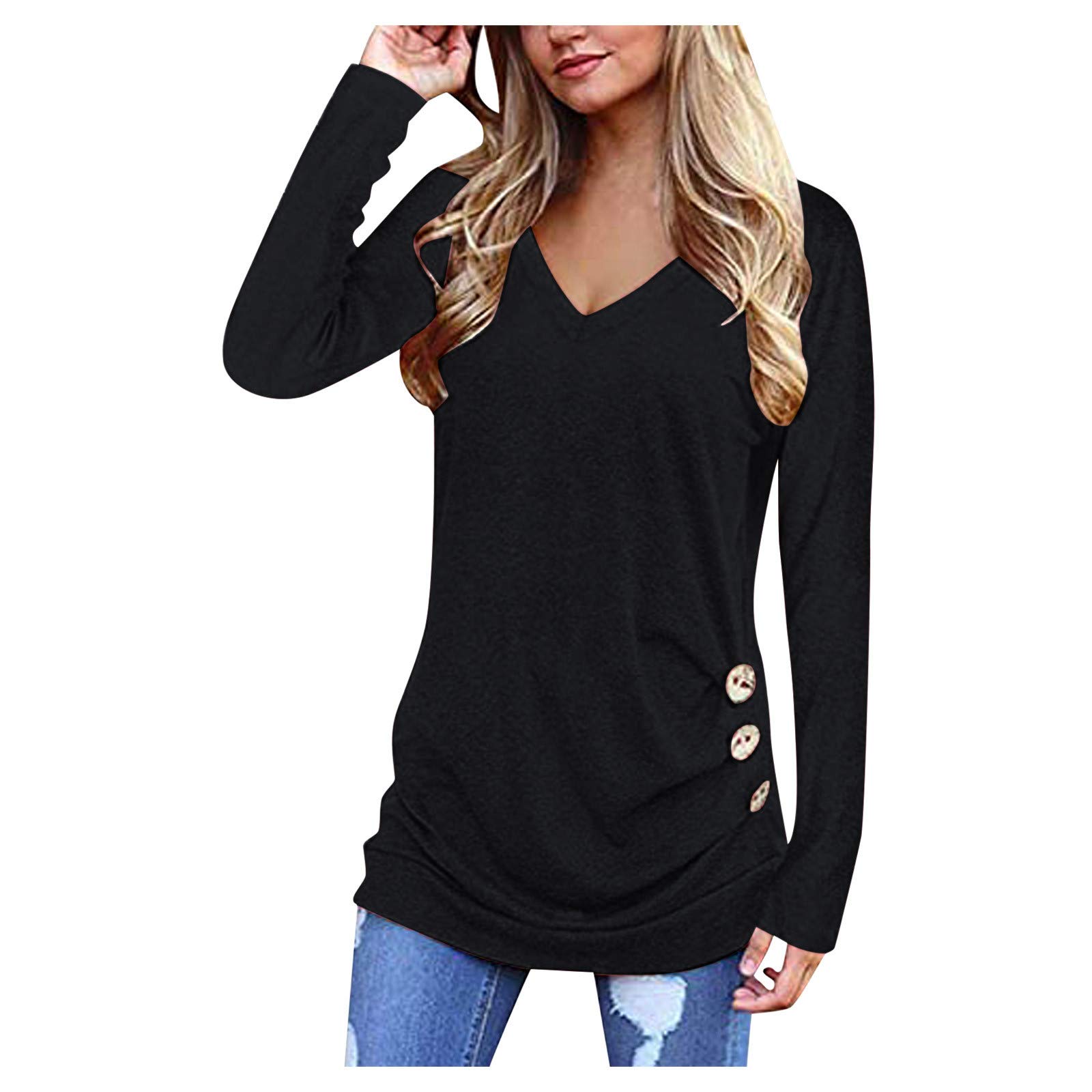 Women's Long Sleeve Tunic Tops - Loose Casual Blouse with Button Sleeve Shirts for Summer | Breathable Comfortable T-Shirt for Work, Travel & Everyday Wear