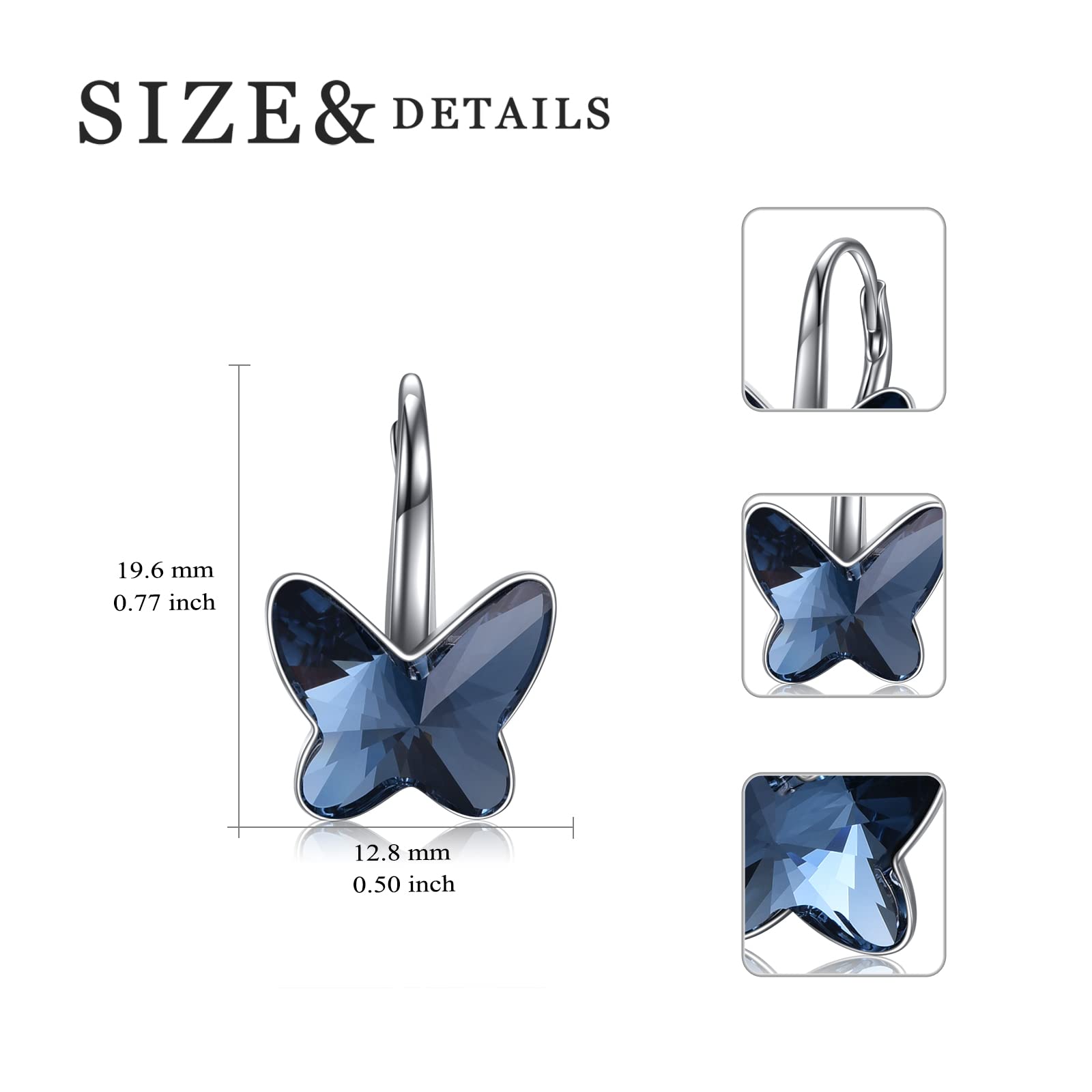 WINNICACA Sterling Silver Butterfly Leverback Earrings for Women - Crystal Dangle Drop Earrings with Butterfly Design - Elegant Jewelry Gift for Mom, Birthday, Mother's Day - Perfect for Weddings, Parties & Special Occasions