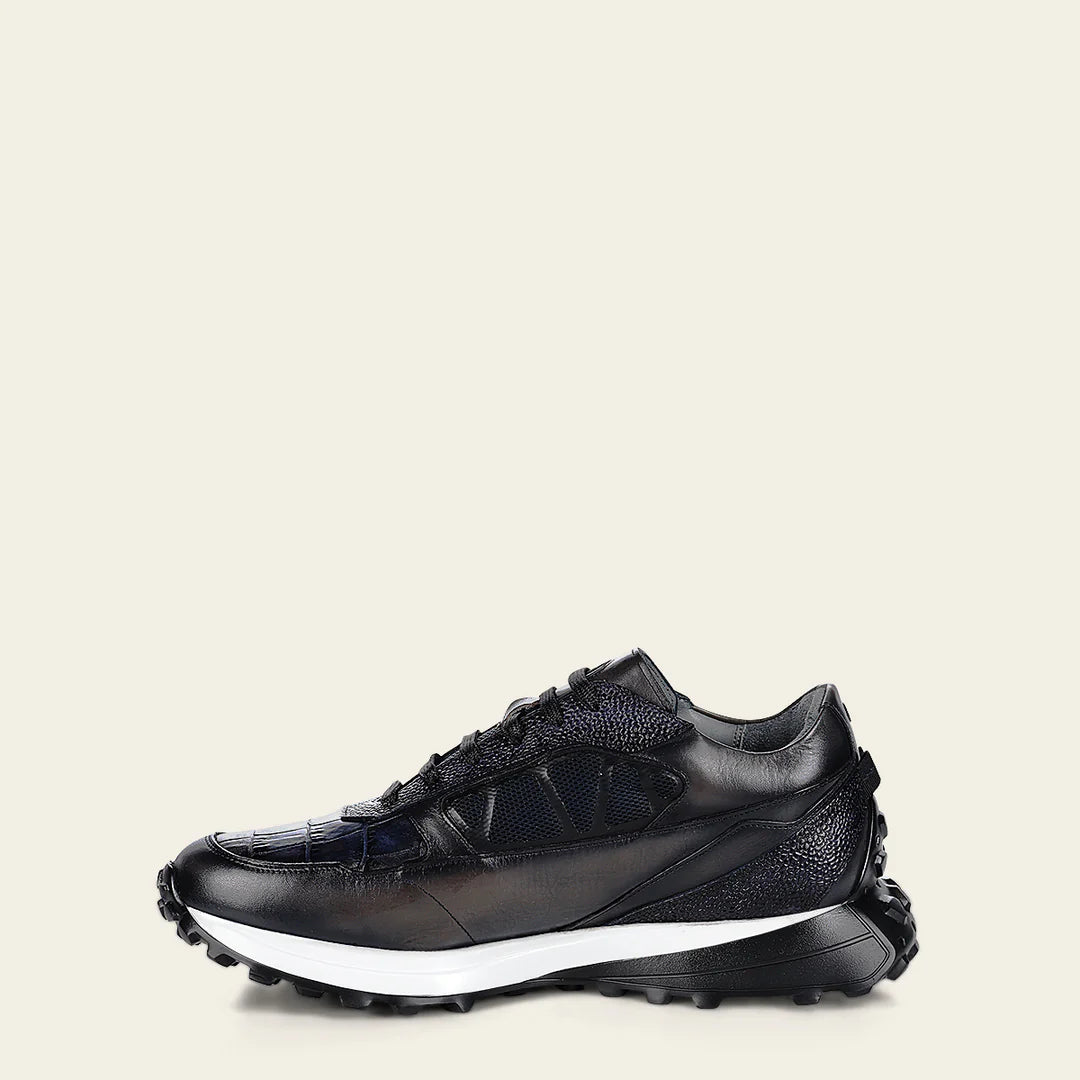 Franco Cuadra Men's Blue Alligator Leather Casual Sneakers - Stylish & Comfortable for Everyday Wear, Office, and Outdoor Activities