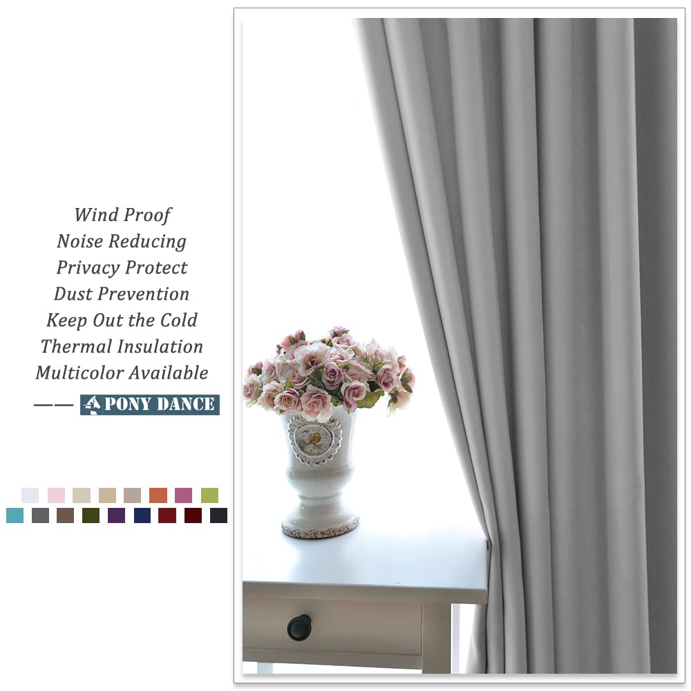 PONY DANCE Blackout Curtains for Bedroom & Living Room - Noise Reducing Thermal Insulated Room Darkening Window Drapes (2 Panels, 55x80 Inches, Silver Grey) - Perfect for Home Theater, Nursery & Light Sleepers