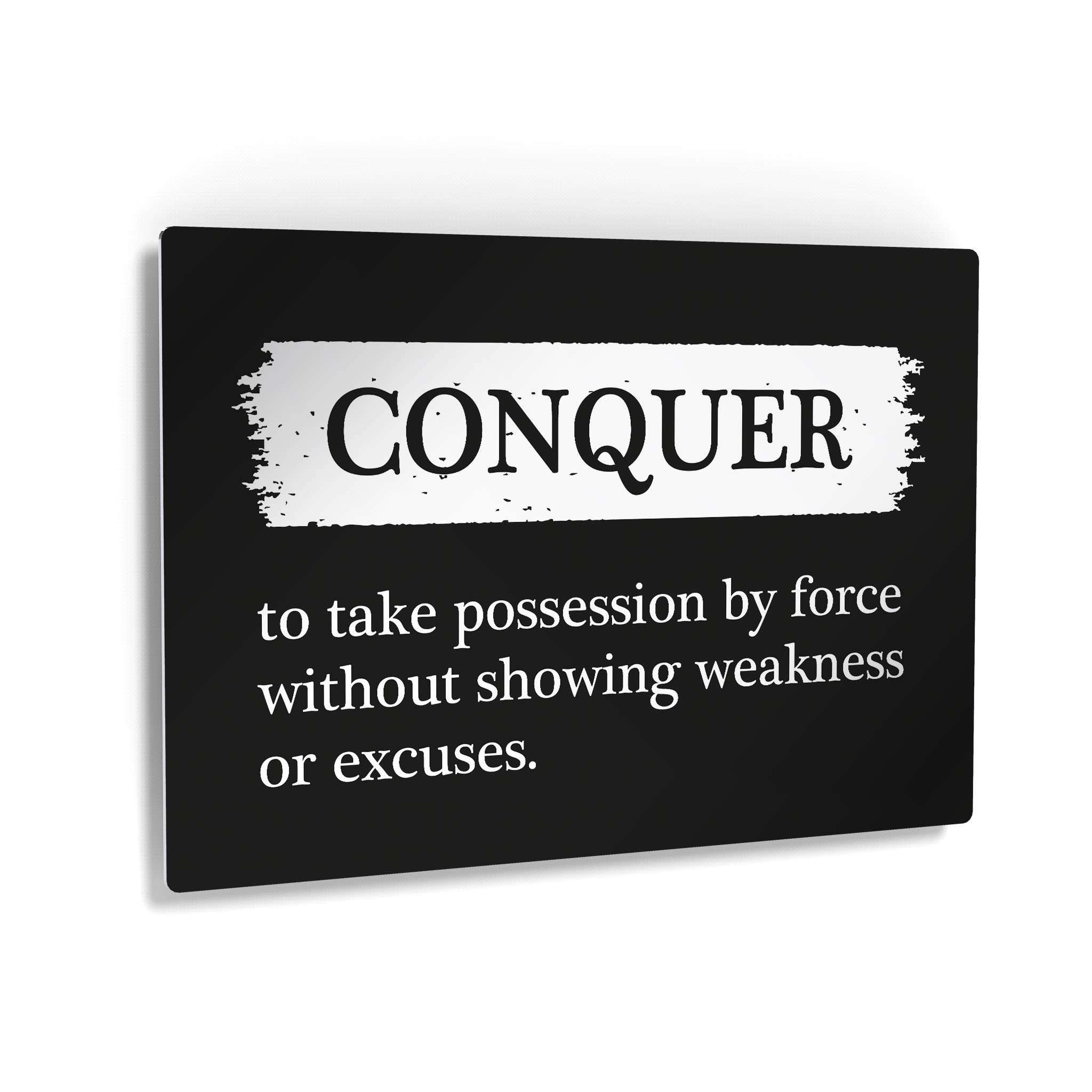 Conquer Definition Motivational Metal Wall Art - Black & White Dictionary Print Inspirational Office Decor - Modern Entrepreneur Quote Sign - 30x40 Inch Ready to Hang for Home, Office or Gift