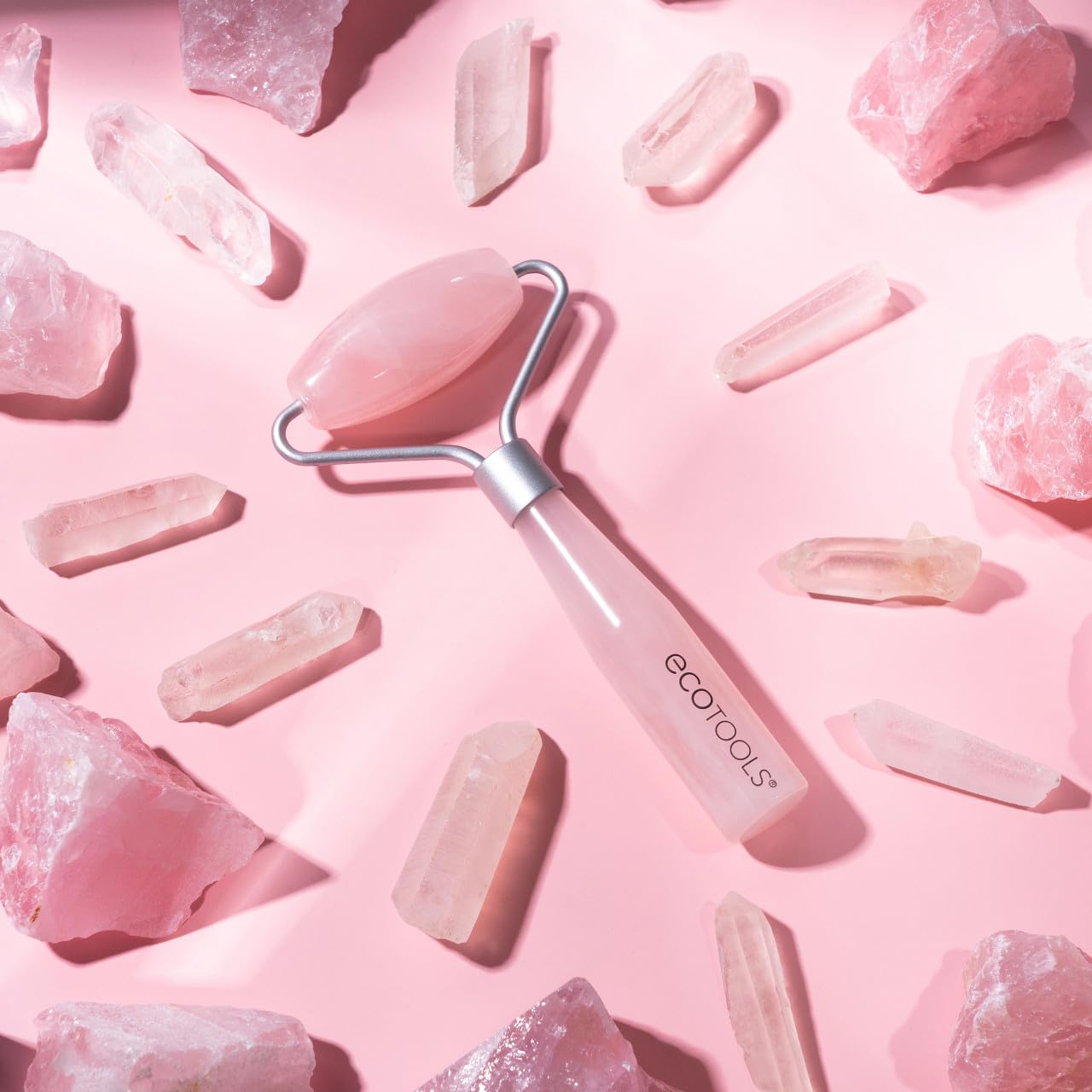 EcoTools Mini Rose Quartz Facial Roller - 100% Natural Stone for Face Massage & Skincare - Reduce Puffiness & Wrinkles - Perfect for Morning Routine, Travel & Self-Care Gifts