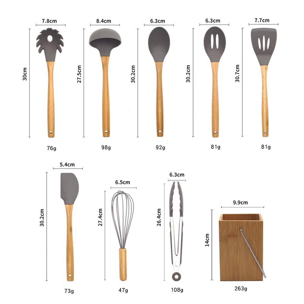 8-Piece Non-Stick Heat Resistant Silicone Cooking Utensil Set with Wooden Handles & Storage Bucket - Essential Kitchen Gadgets for Baking, Frying & Cooking - Perfect for Home Chefs & Professional Kitchens
