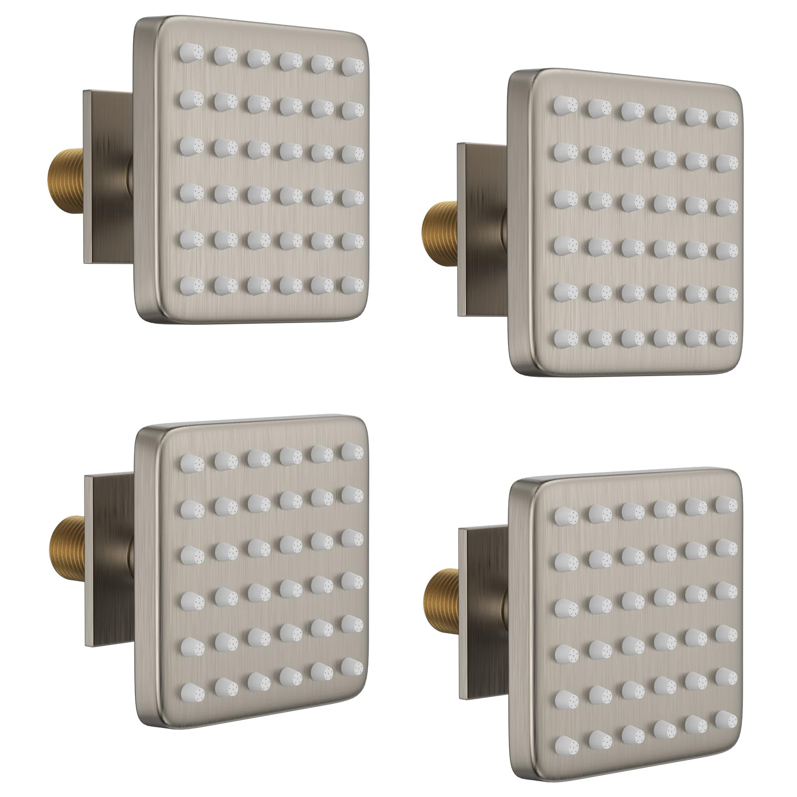 Premium 3-Inch Square Brass Shower Body Spray Jets - Brushed Nickel Finish with 36 Silicone Spray Heads & 216 Spout Holes (NPT 1/2