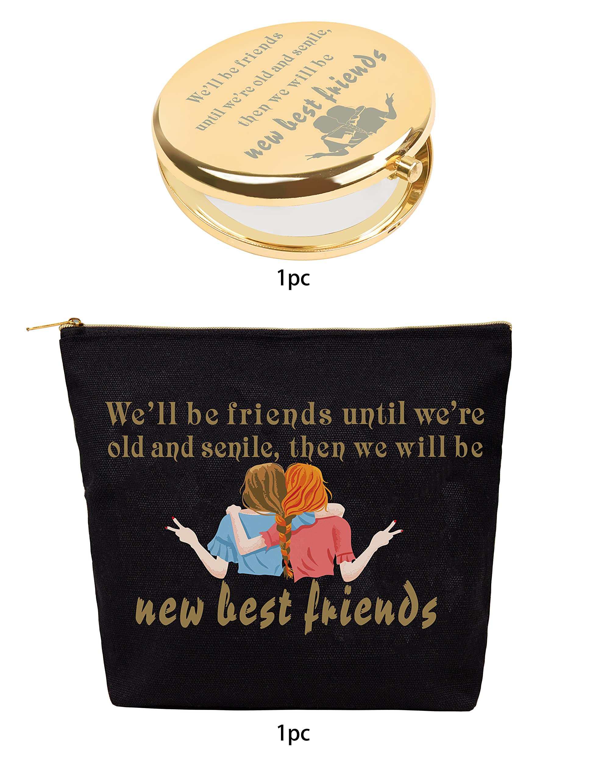VeryMerryMakering Best Friends Makeup Bag - Cute Cosmetic Pouch for Women, Perfect Birthday Gift for Female Friends - Ideal for Travel, Gym & Daily Makeup Storage