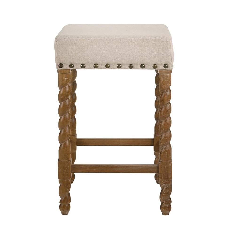 2-Piece Natural Oak Wood Base Linen Counter Stool Set by Home Square - Perfect for Kitchen Islands, Breakfast Bars & Modern Dining Areas