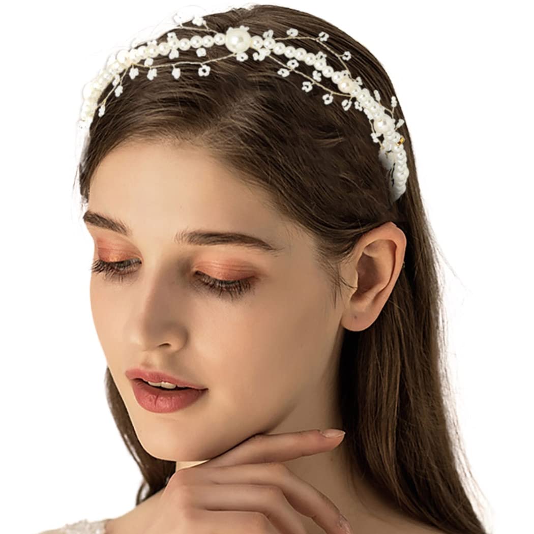 Elegant Gold Flower Headband with Pearl Accents – Bridal Hair Accessories for Weddings, Prom, First Communion & Photography | Perfect for Brides, Bridesmaids, and Women's Special Occasions