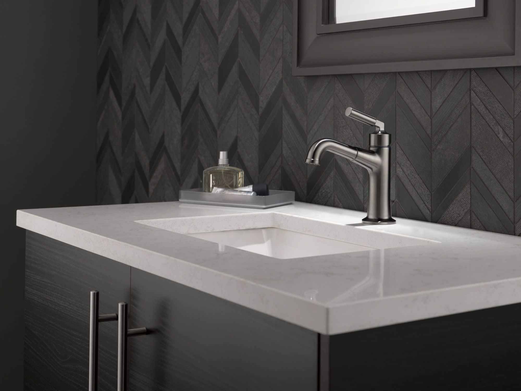Delta 548LF-PNMPU Single Handle Bathroom Sink Faucet - Brushed Nickel Finish, WaterSense Certified for Bathroom Vanity, Powder Room & Guest Bath Installation