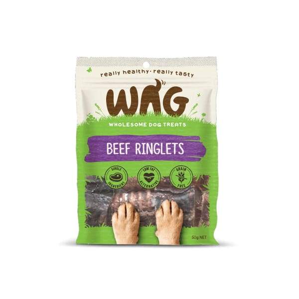 Premium WAG Beef Ringlets Air-Dried Dog Treats 50g – Natural, High-Protein Snacks for Training & Rewarding Pets – Perfect for Small & Medium Dogs