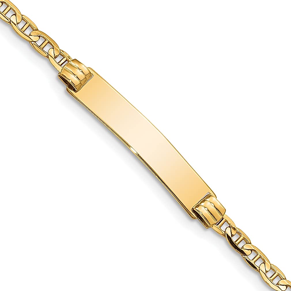 14K Yellow Gold Anchor Link ID Bracelet for Women & Girls - 6 Inch Adjustable Fine Jewelry Gift for Her - Perfect for Birthdays, Anniversaries & Special Occasions