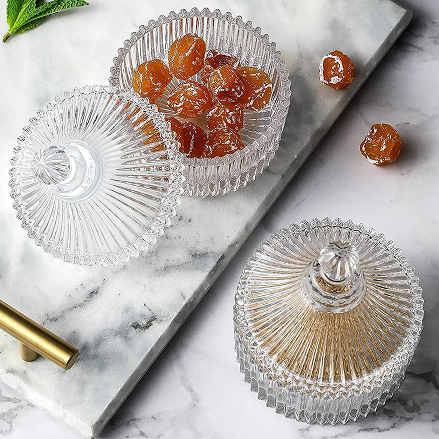 Crystal Candy Jar with Lid - Glass Candy Bowl for Dining & Living Room Decor