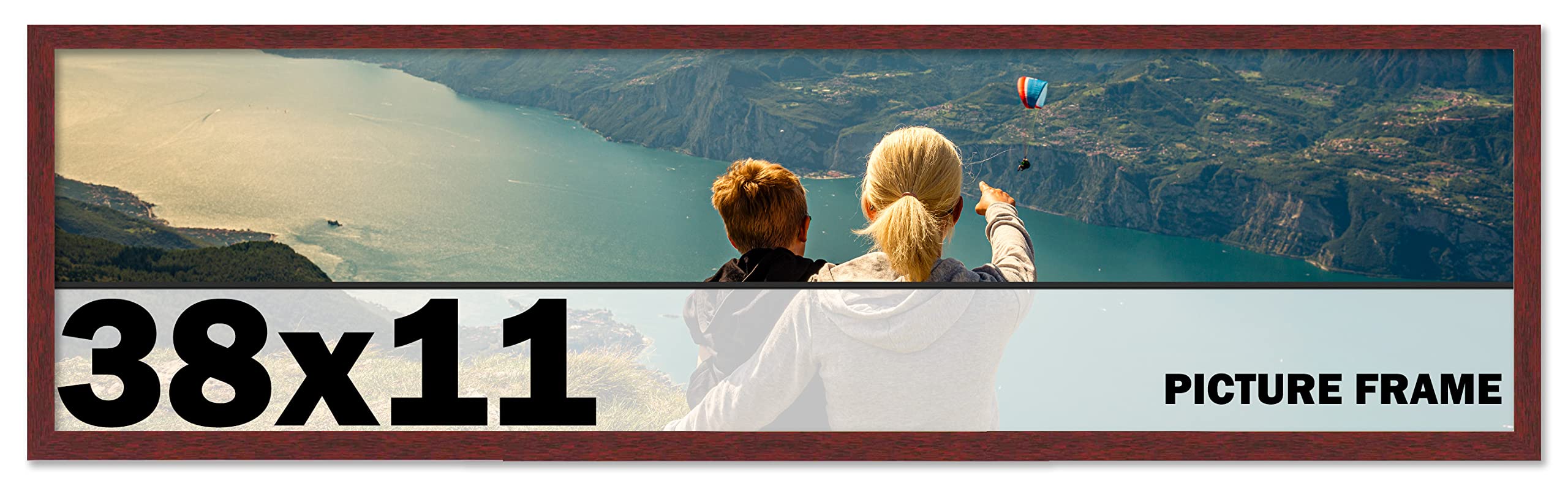 CountryArtHouse 38x11 Inch Solid Mahogany Wood Picture Frame - Premium Brown Wooden Photo Frame Kit with UV Acrylic Plexiglass, Acid-Free Foam Backing & Hanging Hardware - Perfect for Wall Decor, Family Photos, Art Display & Home Office Decoration