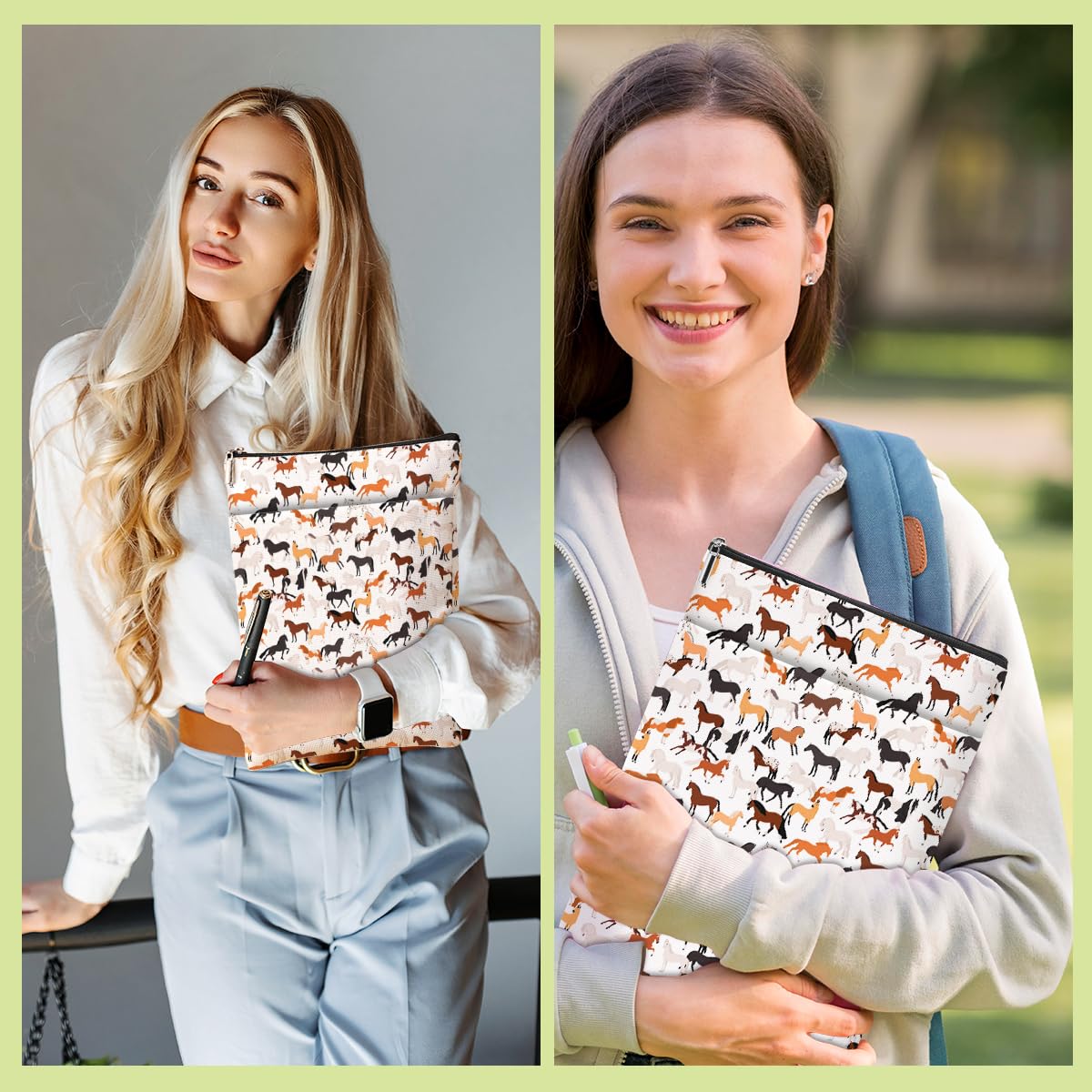Cute Horse Print Book Sleeve Cover - Perfect Gift for Girls, Women & Book Lovers - Ideal for Sister, Daughter & Friends - Great for Christmas, Birthday & Graduation - Protects Books in Bags & While Reading - Animal Lovers Gift for Book Club Members & Students