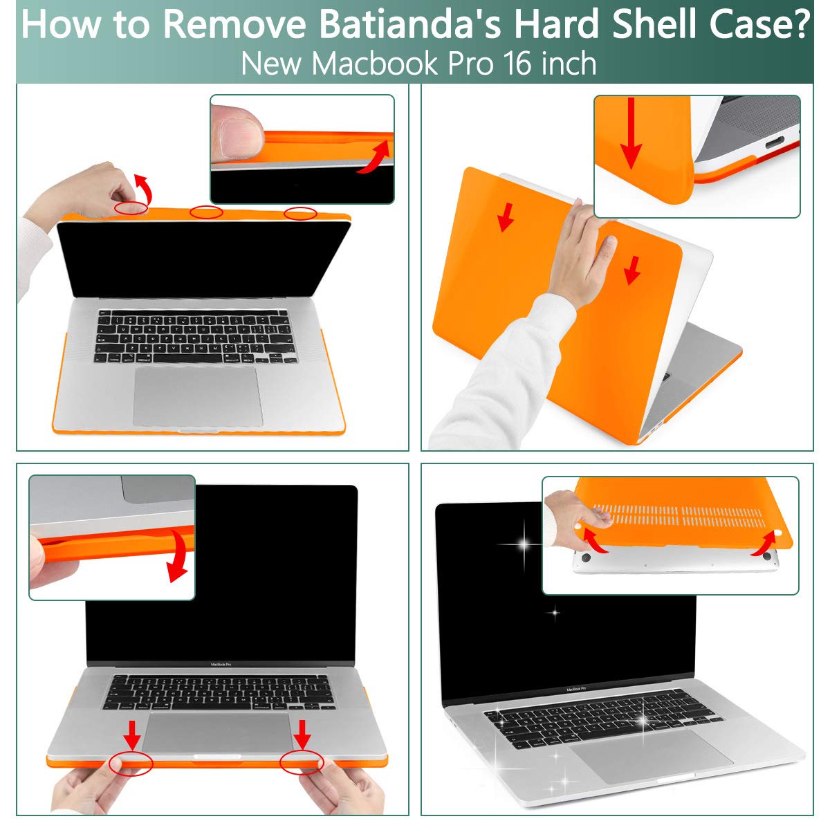 Batianda Hard Protective Case for MacBook Pro 16 inch (Model A2141 2019) with Touch Bar - Shockproof Matte Shell & Keyboard Cover in Orange - Perfect for Travel, Office & School Use