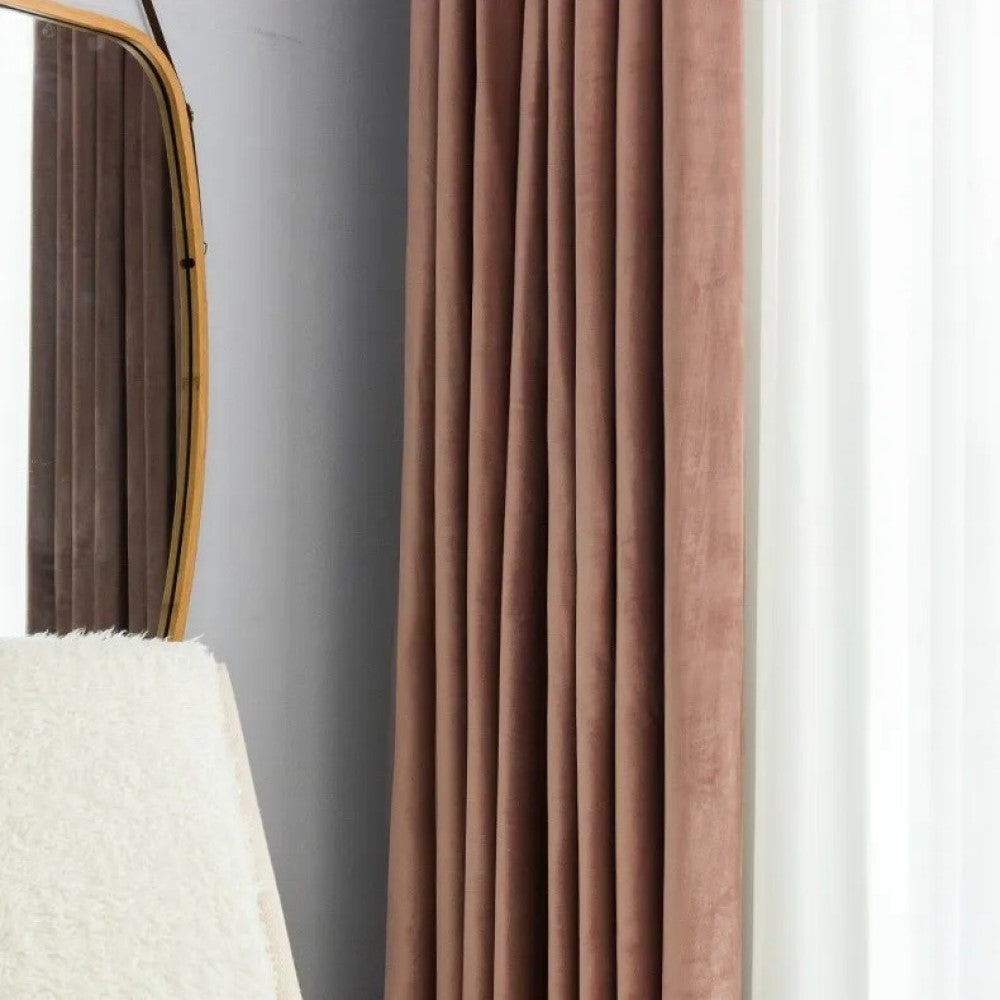 Luxury Plain Dutch Velvet Curtains - Peach Pink Salmon Color - Elegant Window Treatments for Living Room & Bedroom