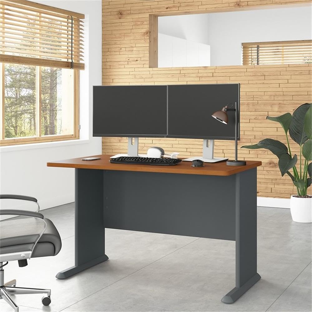 48W Modern Wooden Desk with Natural Cherry Top & Slate Gray Base - Perfect for Home Office, Study Room, or Workspace