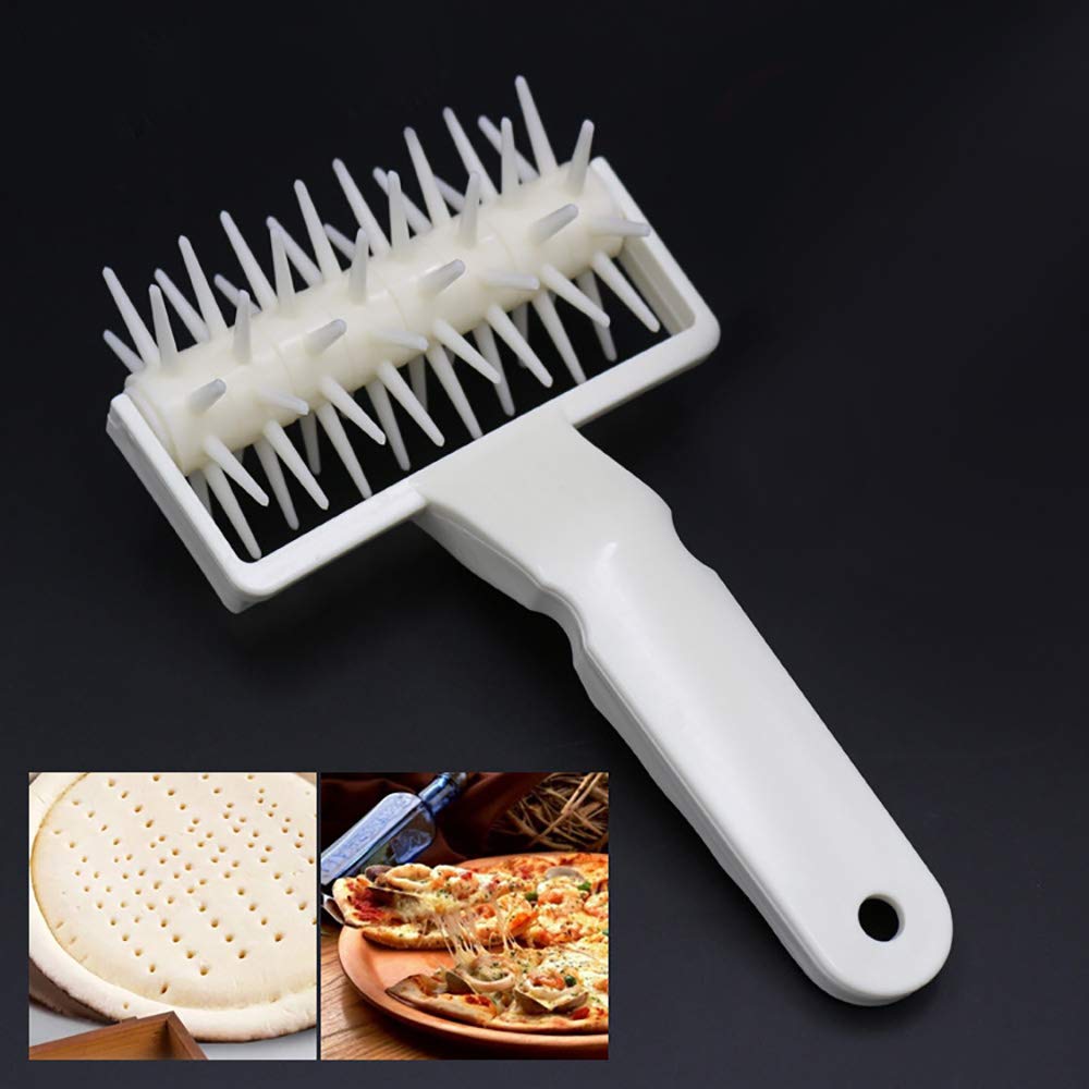 VOANZO Pizza Dough Docker Spiked Roller Tool - Professional Pastry Cutter for Pizza, Bread, Pie & Cookies - Stainless Steel Wheels with White Plastic Handle - Perfect for Home Baking & Commercial Kitchen Use