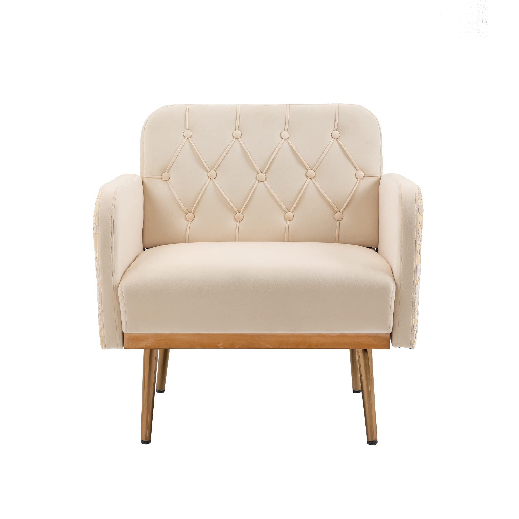 Modern Velvet Single Sofa Chair - Upholstered Accent Living Room Armchair with Rose Gold Metal Legs, Tufted Comfortable Lounge Chair for Bedroom, Reading Nook, or Small Space Decor (Beige) - Perfect for Relaxing, Reading & Home Office
