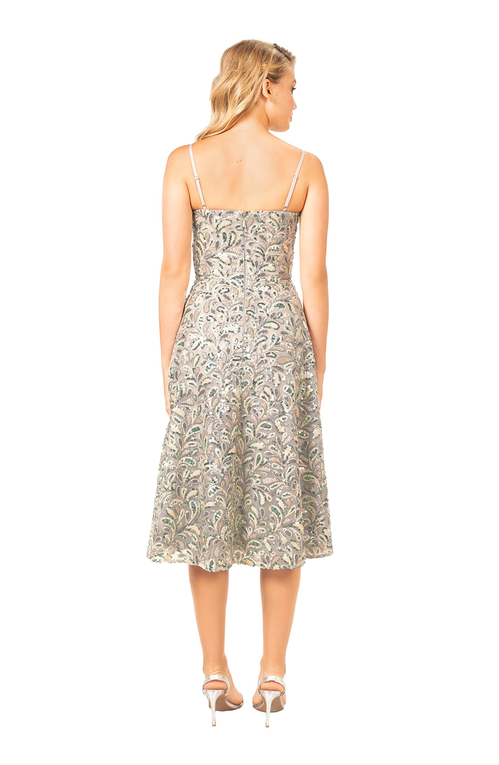 Dress the Population Women's Carlita Fit and Flare Midi Dress - Elegant Cocktail Party & Wedding Guest Dress for Women