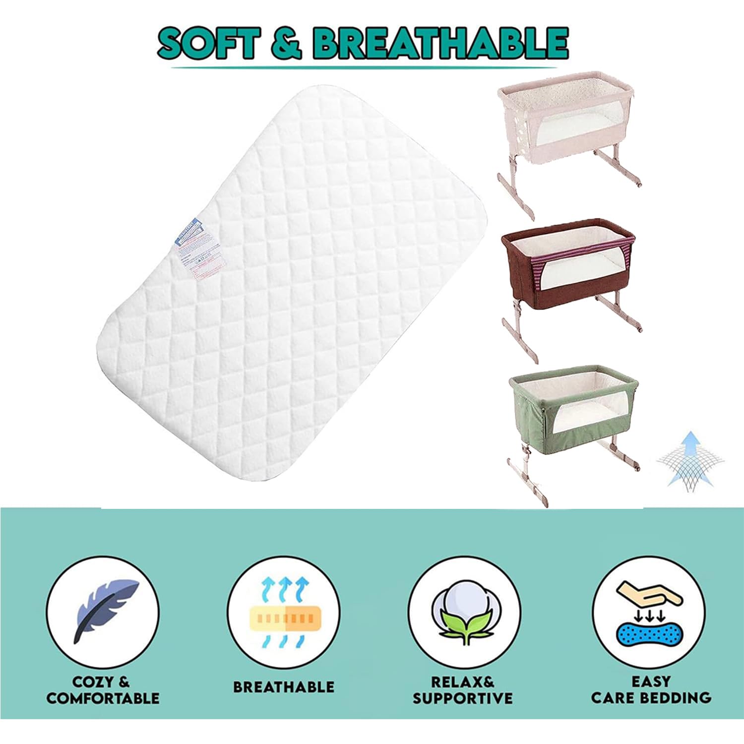 Brillars Baby Crib Mattress for Next to Me Cot Bed - Hypoallergenic Foam Mattress with Removable Quilt Cover (83x50x5cm) - Perfect for Travel, Nursery & Co-Sleeping