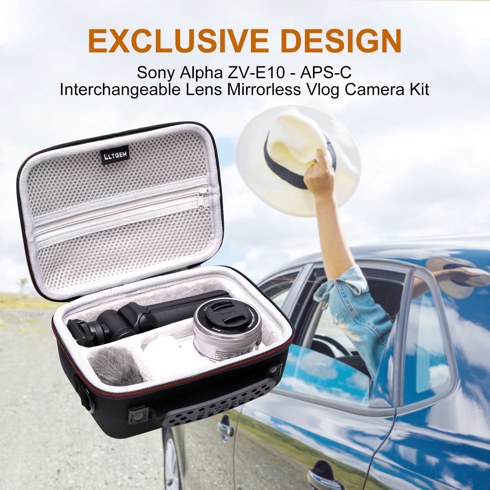 LTGEM Hard Protective Case for Sony Alpha ZV-E10/ZV-1/ZV-1F/ZV-1 II Vlogging Camera - Waterproof Travel Storage Bag with Shoulder Strap | Compatible with Tripod, Microphone & Accessories | Perfect for Travel, Outdoor Vlogging & Content Creation