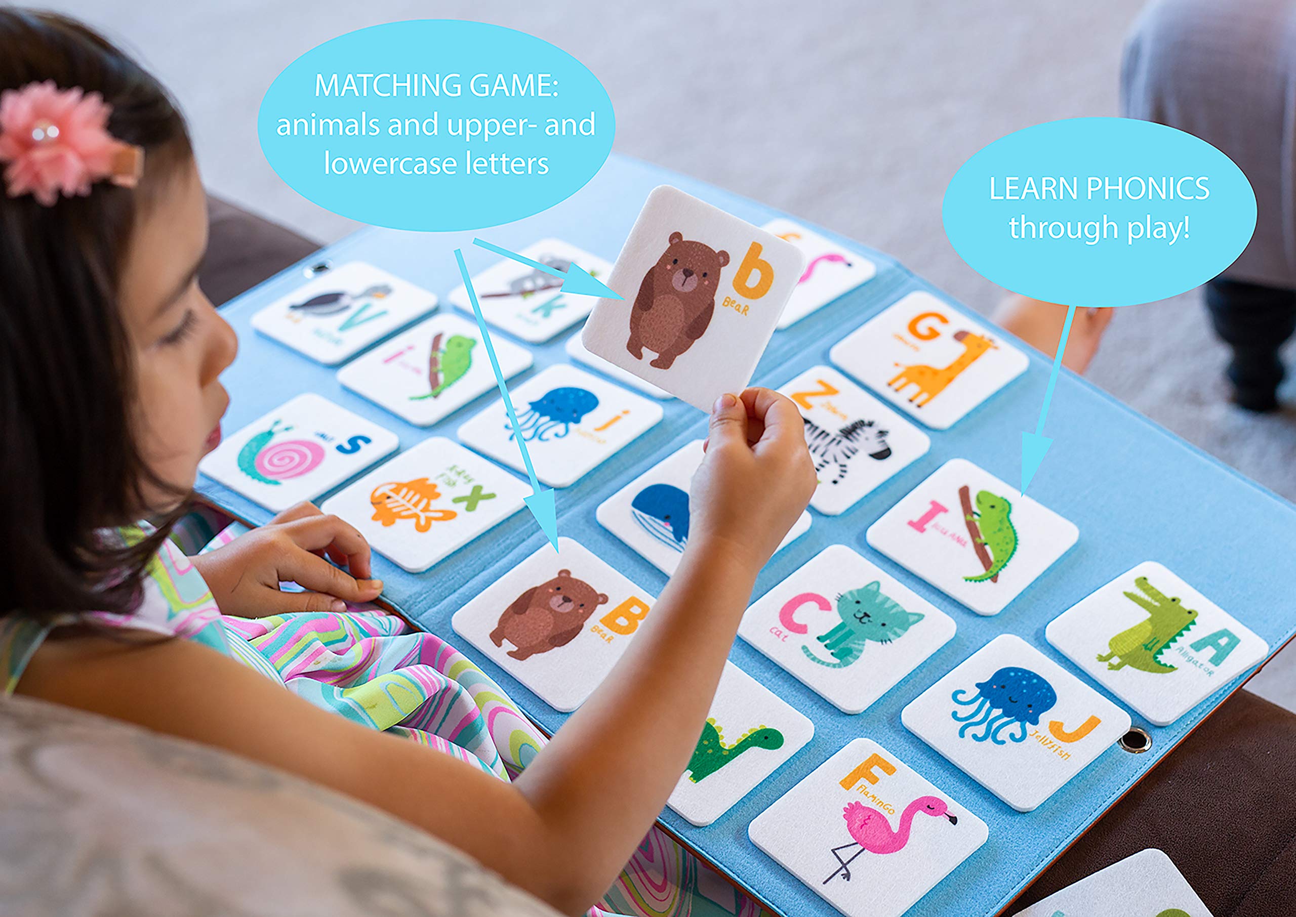 ABC Animal Flash Cards - 52 Felt Alphabet Matching Game for Toddlers & Preschoolers (3-5 Years) | Educational Learning Toys for Flannel Board | Memory Game with Letters & Animals | Perfect for Homeschooling & Classroom Activities
