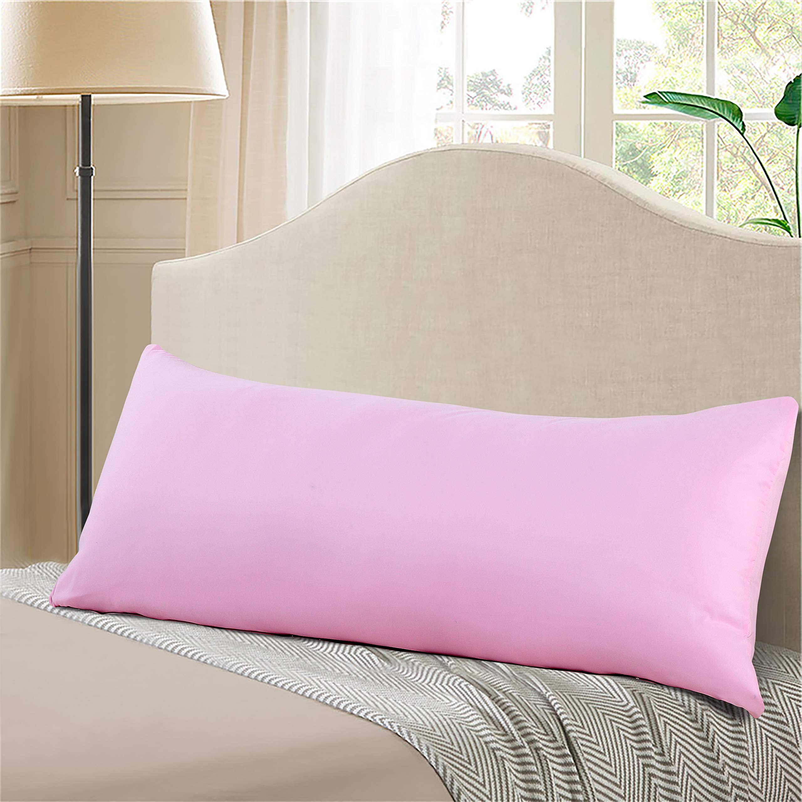 Ultra Soft Microfiber Body Pillow Cover 21x54 Inches with Hidden Zipper - Pink Pillowcase for Pregnancy, Side Sleepers & Comfort - Hypoallergenic Bedding for Couch, Bed & Travel