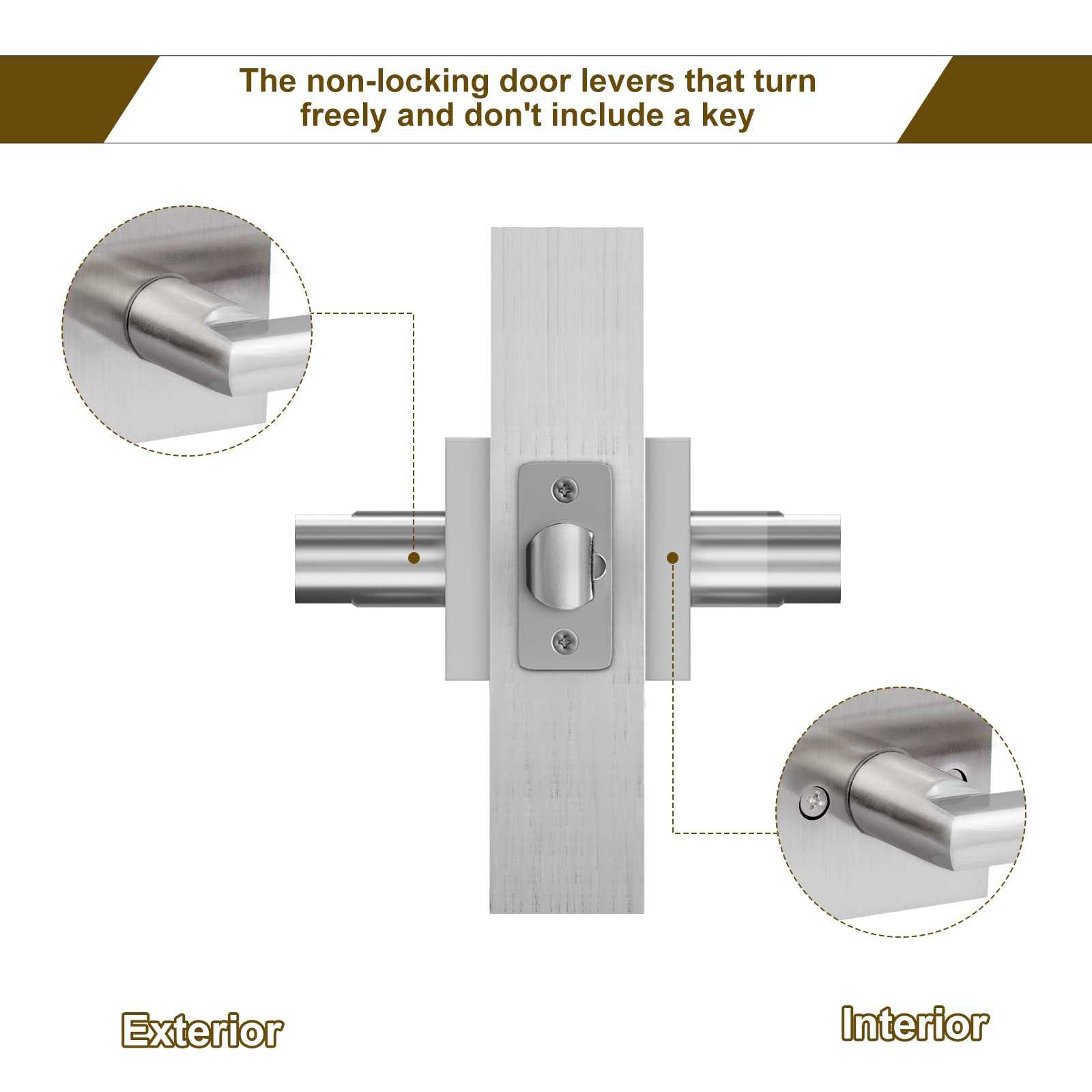 HOSOM 6-Pack Heavy Duty Door Handles - Satin Nickel for Hallway & Closet