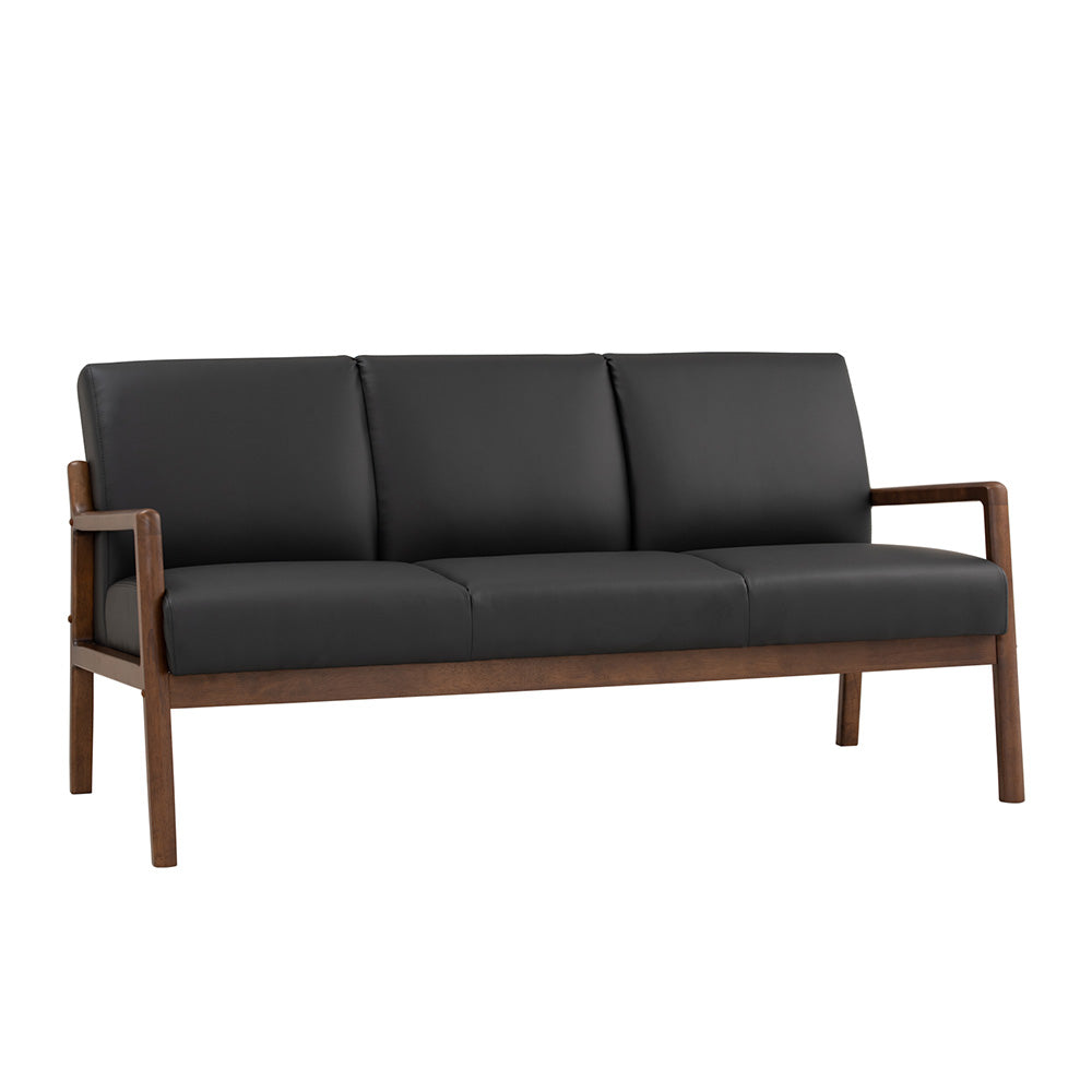 Premium 3-Seater Lounge Sofa in Black & Walnut - Modern Living Room Furniture for Relaxing & Entertaining