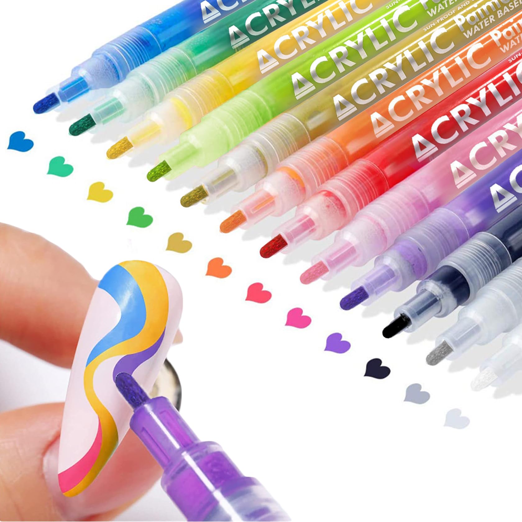 12 Colors Nail Art Pens Set - Quick Dry Waterproof Nail Polish Markers for DIY Nail Design | Professional Nail Art Drawing Pens Kit for Home, Salon & Party Makeup