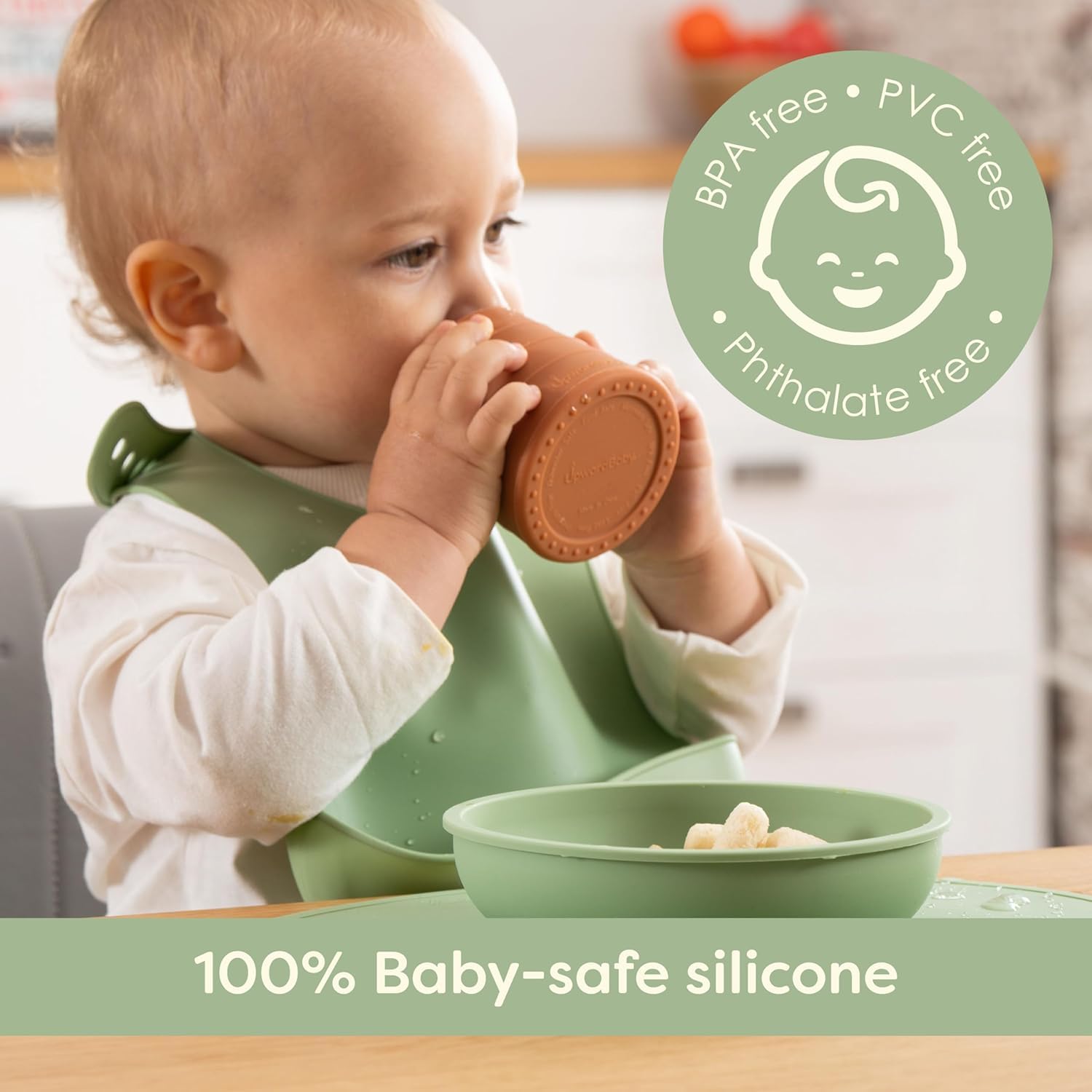 **Baby Led Weaning Supplies for 6-12 Months - First Solids Feeding Set with Suction Bowls, Plates, Toddler Spoons & Cup + Silicone Bibs - Self Feeding Essentials for Infants - Perfect for Mess-Free Mealtime at Home or On-the-Go**