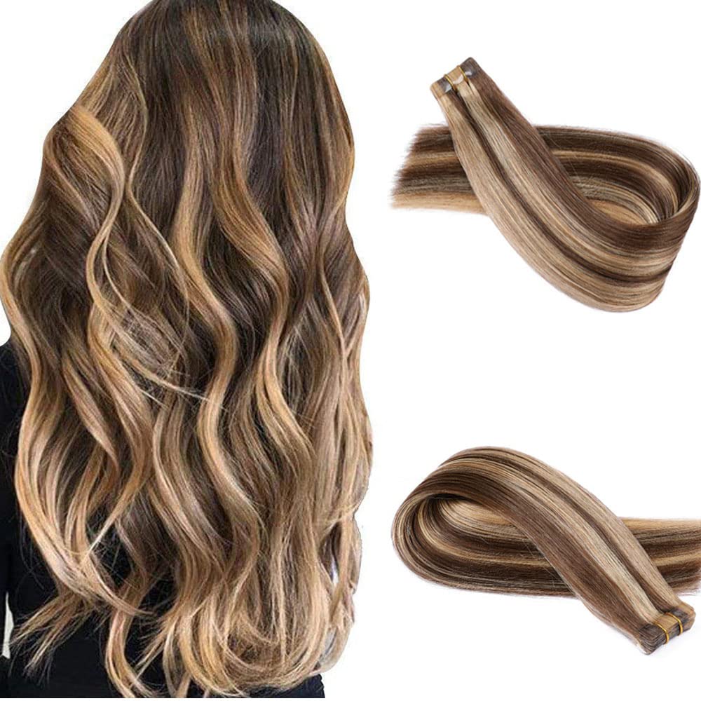 Premium Remy Human Hair Tape-In Extensions 22 Inch - 20pcs/Pack Ombre Brown Straight Hair for Black Women | Natural Look, Easy Application, Perfect for Daily Styling & Special Occasions