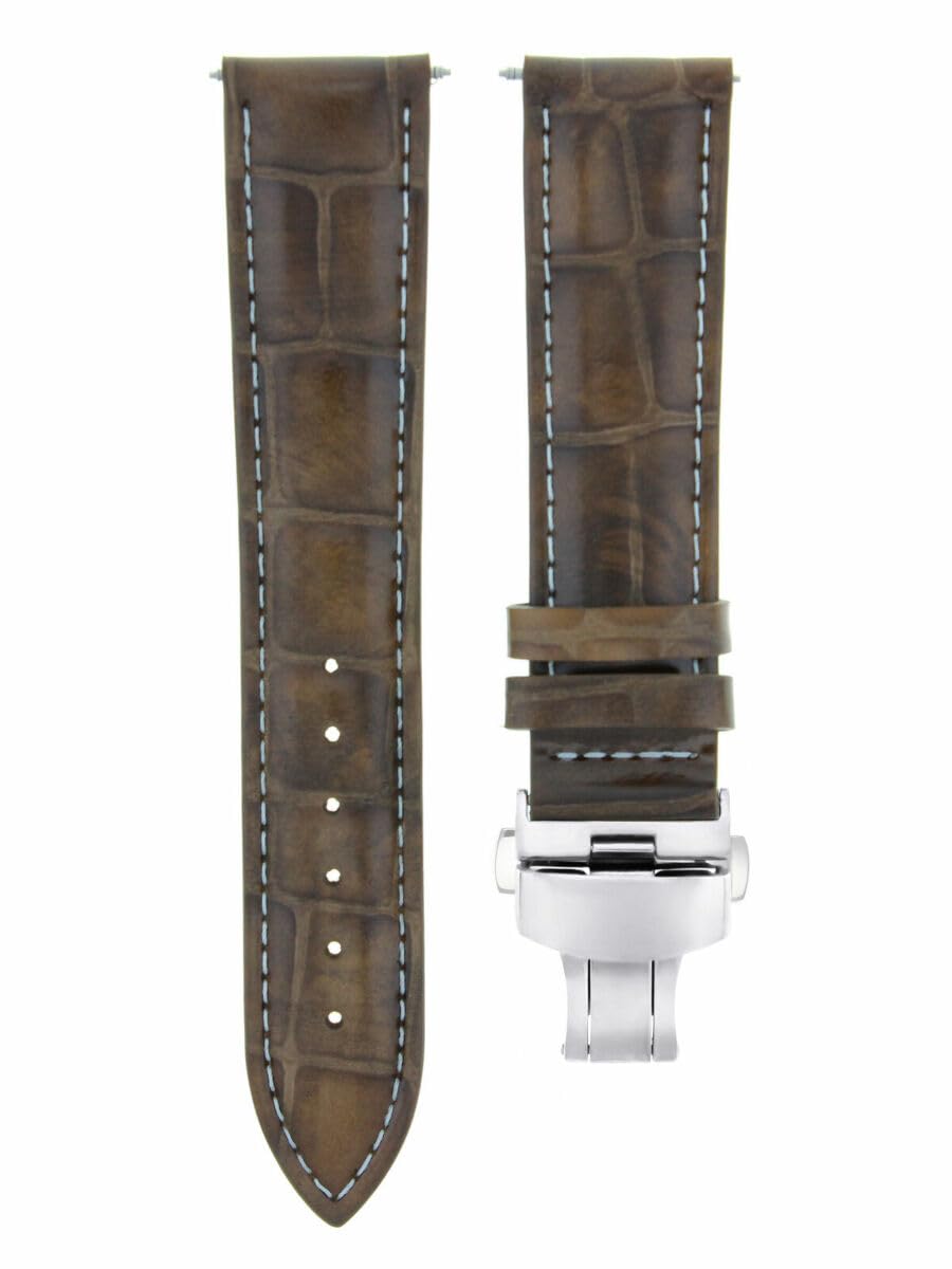20mm Genuine Leather Watch Band Strap with Deployment Clasp - Compatible with Invicta Watches, Light Brown with White Stitching | Replacement Watch Strap for Men & Women | Perfect for Business, Casual & Formal Occasions