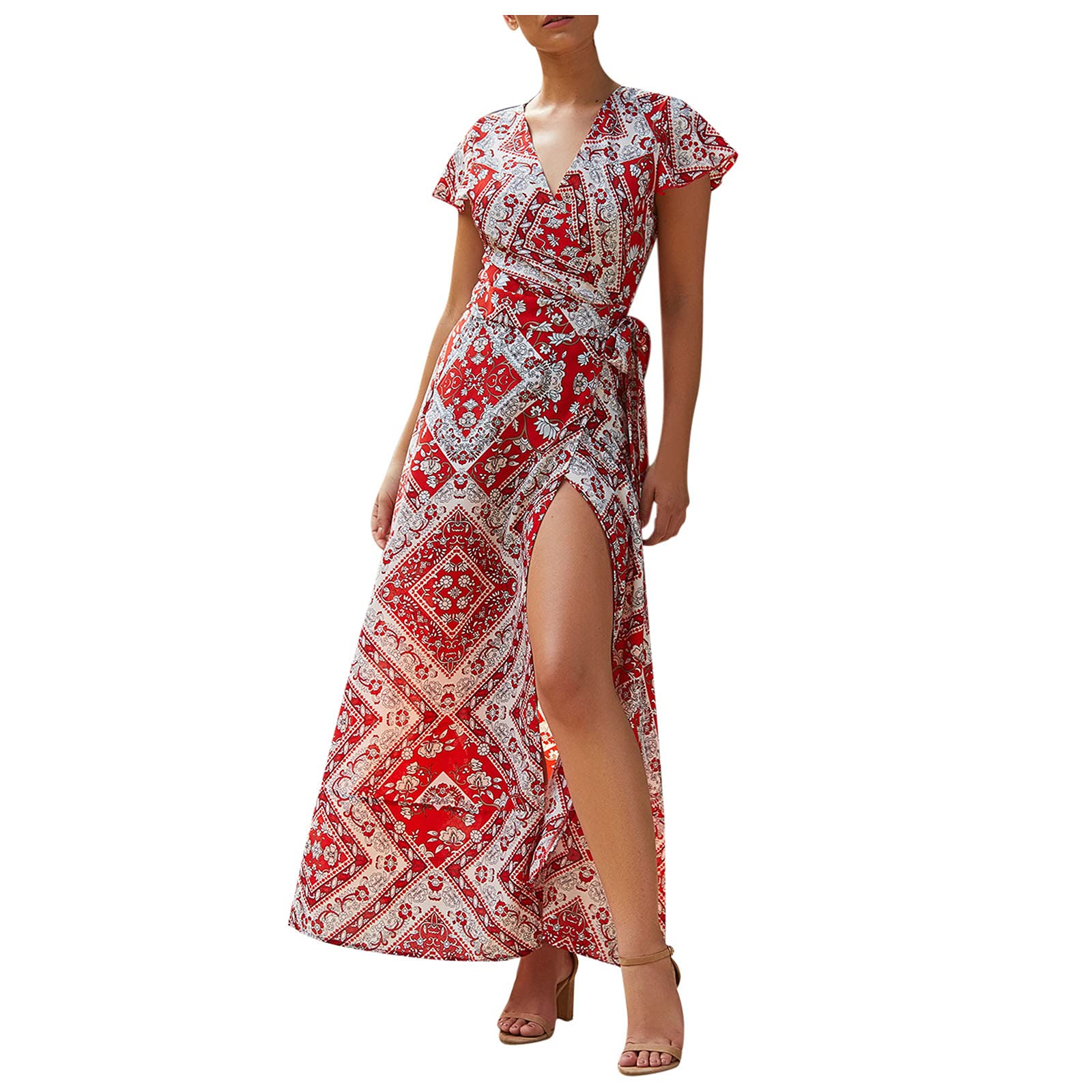 Elegant Wedding Guest Dresses for Women - Casual Summer T-Shirt Dress with Short Sleeves & Crew Neck | Perfect for Beach, Party & Outdoor Events